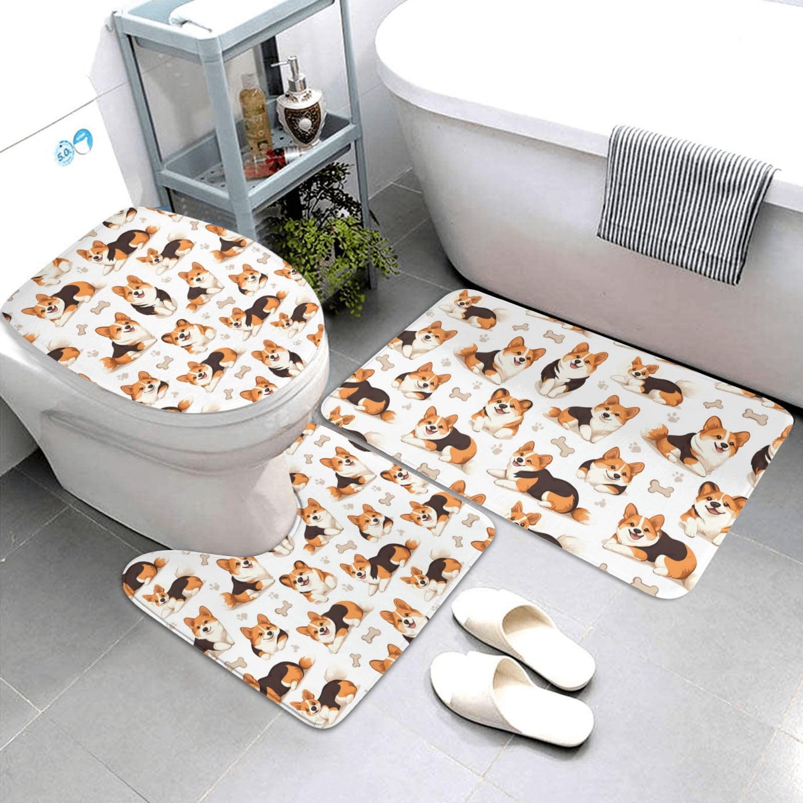 Tapis de salle de bain corgi doux antidérapant contour WC lavable