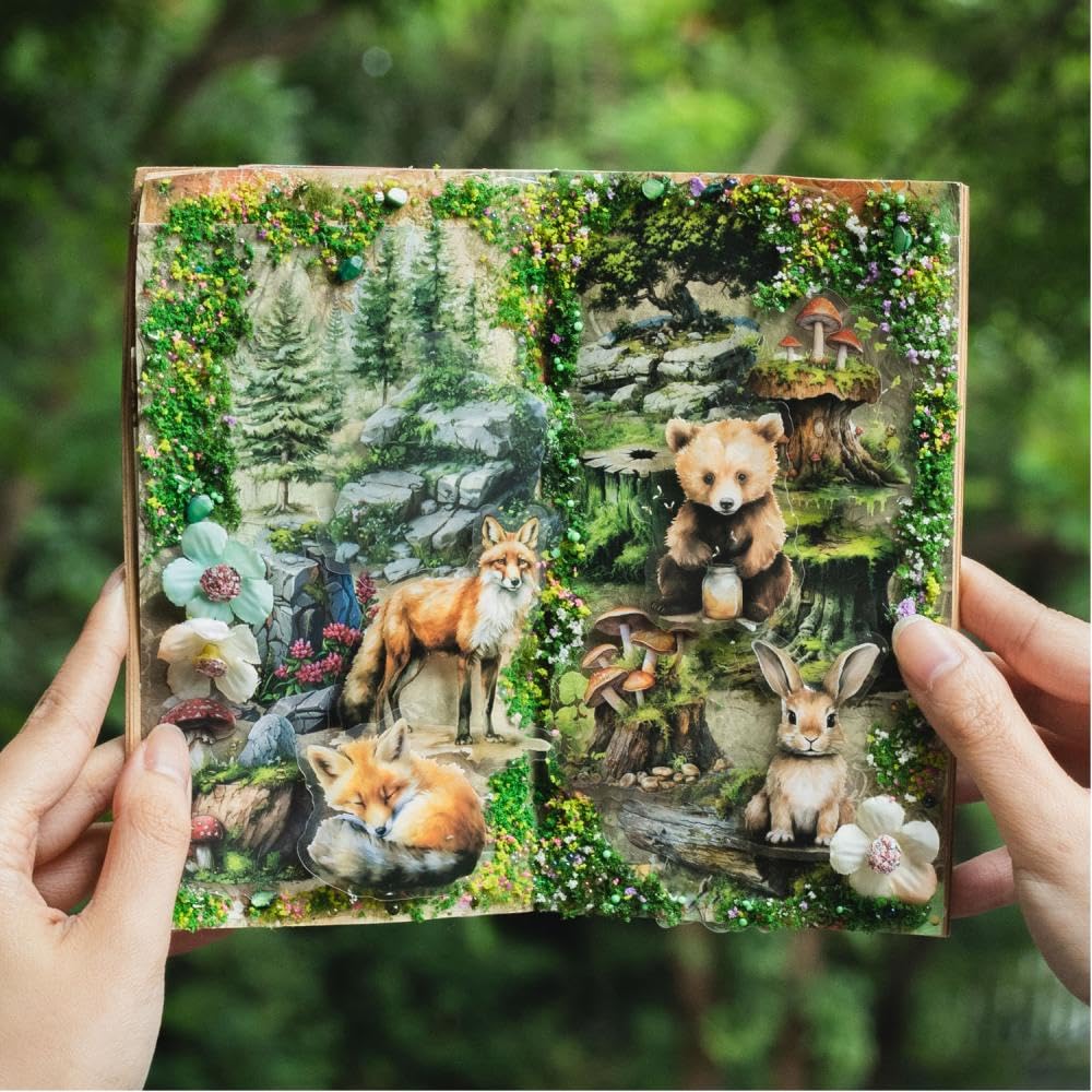 150 szt. naklejek PET z krajobrazem lasu do dziennika i scrapbookingu