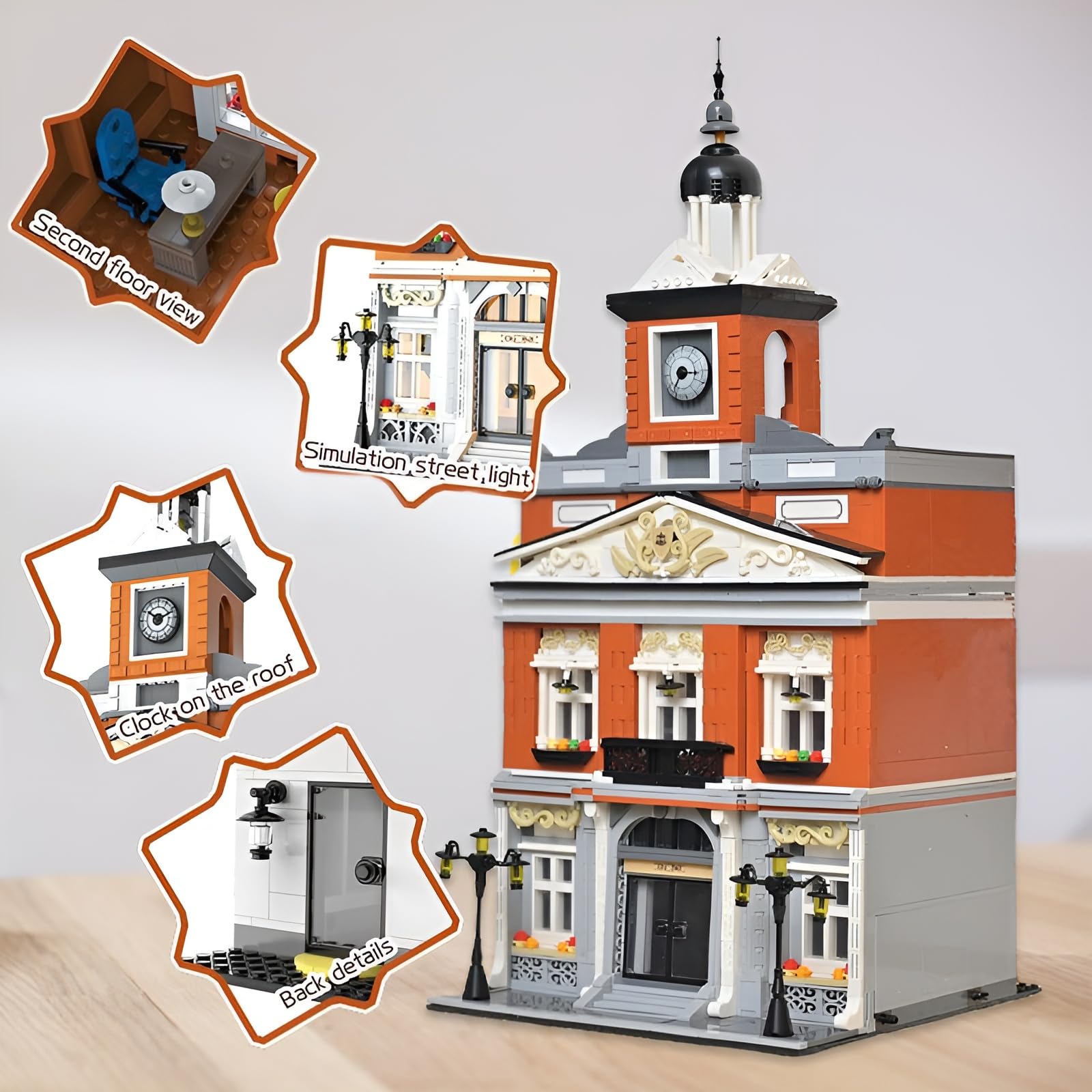 Rathaus Mini-Bausteine Bausatz, 3 Etagen Modulare Architektur der Stadt Mikro Klemmbausteine Spielzeug, MOC Kreativer Modell Baukasten für Erwachsene, Anzeige Geschenk für Kinder (1780 Teile)
