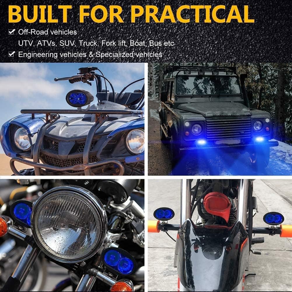 4PCS Faros Auxiliares de Moto,20W Faros Antiniebla Moto LED Foco Luces de trabajo Luz delantera auxiliar 12V/24V Azul para Máquina elevadora Motos Auto SUV ATV