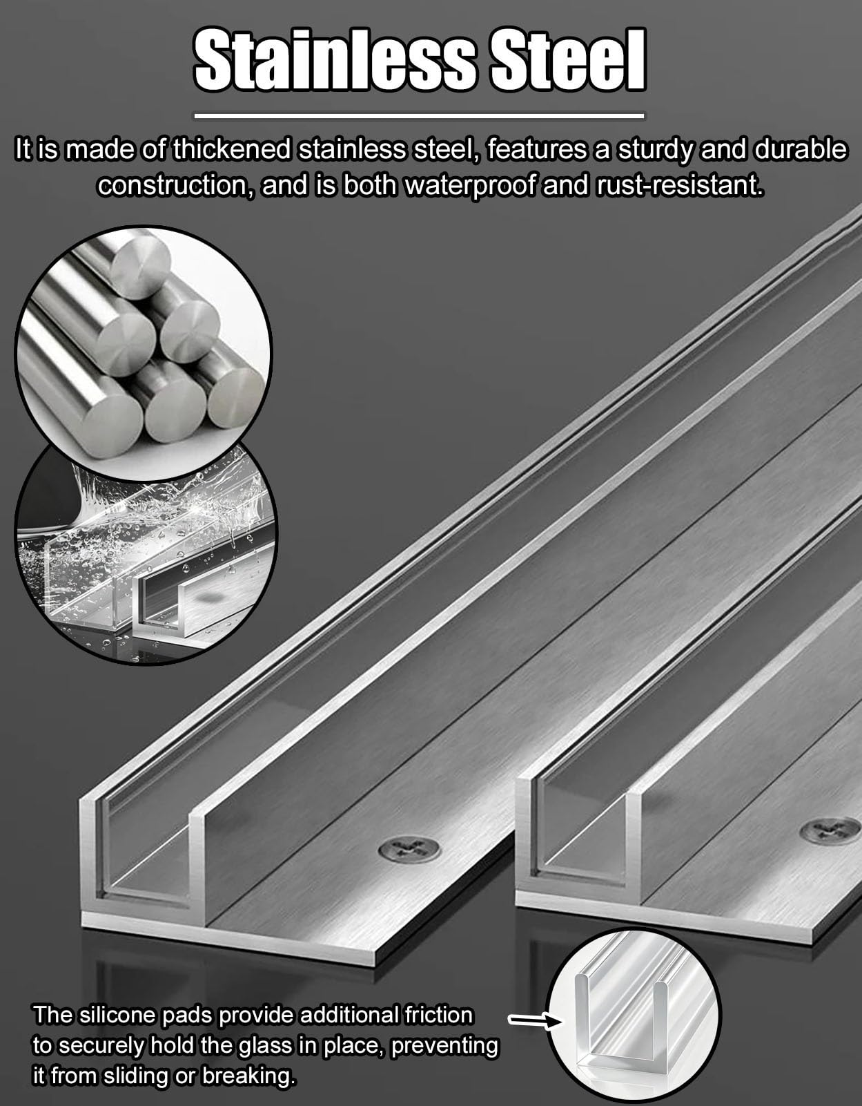 Perfil Aluminio Canal En U Profundo de Vidrio con Cierre Atornillado | Riel de Canaleta Sin Marco de Metal Mate para Baño/balcón/oficina/separación de Hotel, Resistente a La Corrosión