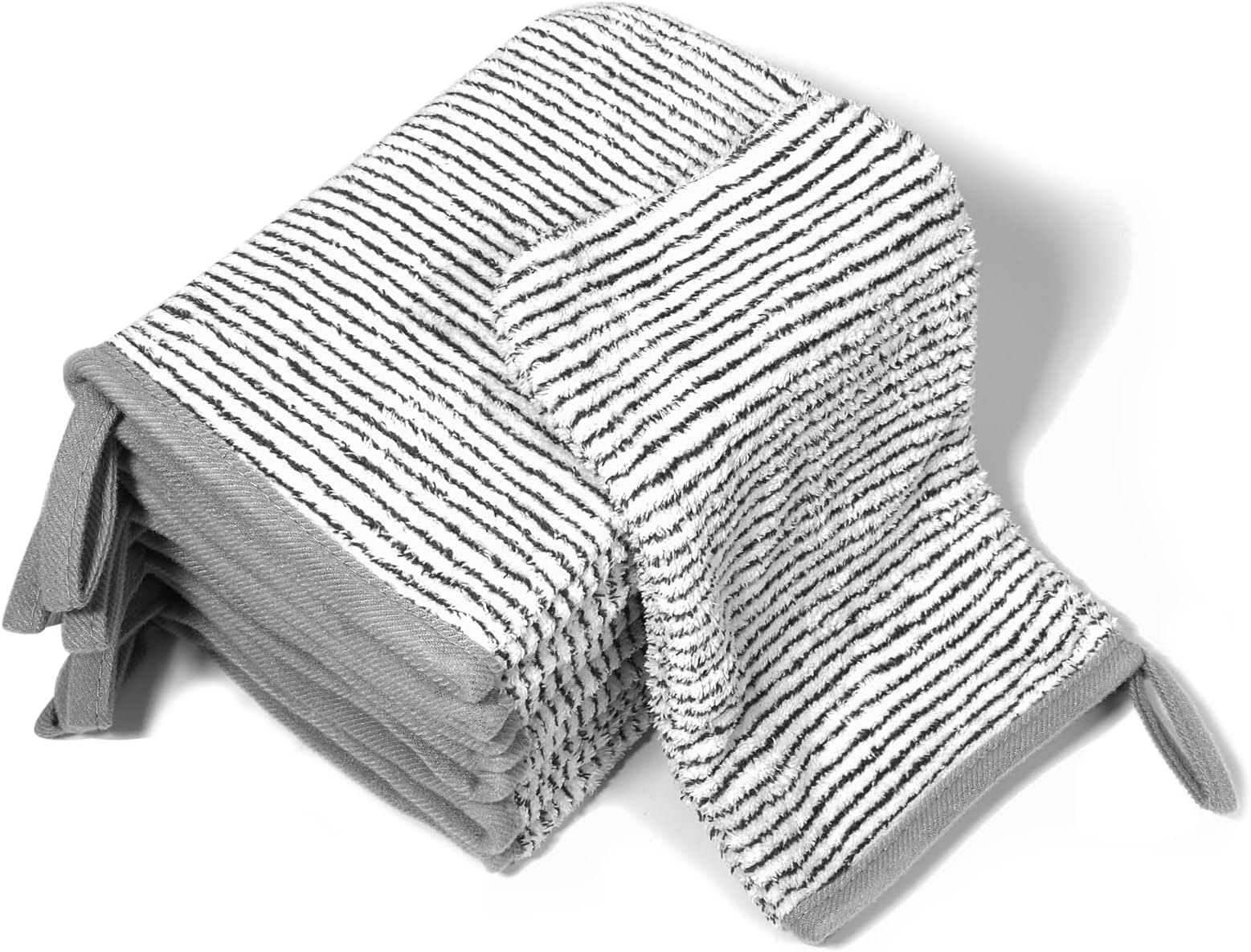 PHOGARY 8 Pack Microfiber Wash Mitts for Face Body, Soft Face Shower Bath Mitt Coral Fleece Washcloths, Reusable Makeup Remover Washcloths, European Style Towel, Grey Striped,7.8X 5.1in