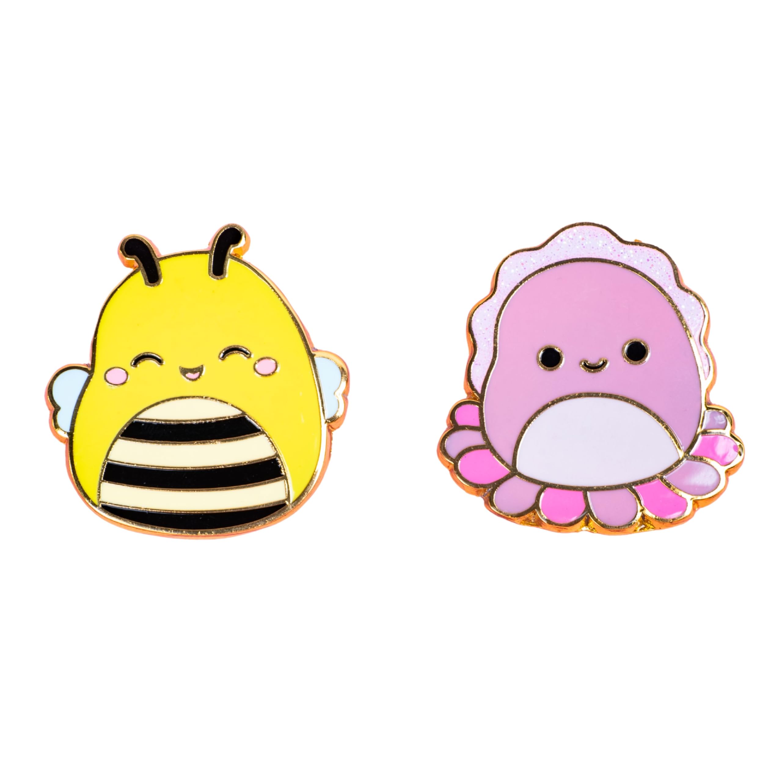 Fizz Creations Squishmallows Sunny & Auggie Metal & Enamel Pin Badges Set of Two Pins. Sunny the Bee and Auggie the Cuttlefish. Officially Licensed