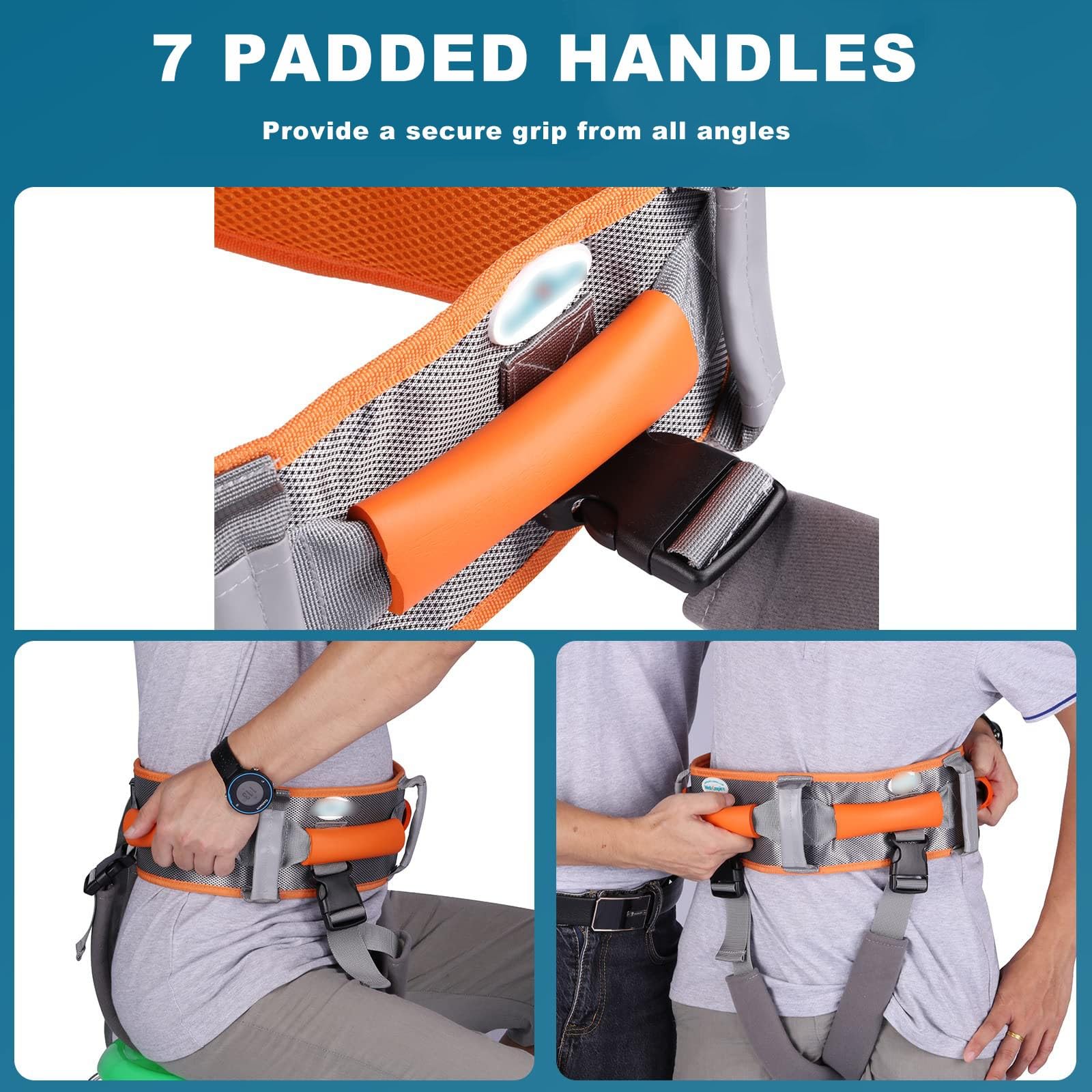 NICHOY Ganggurte Transfergurte für Senioren mit 7 gepolsterten Griffen, zum Heben älterer und geduldiger medizinischer Gehhilfen,von 26 bis 59 Zoll(A,L-L)