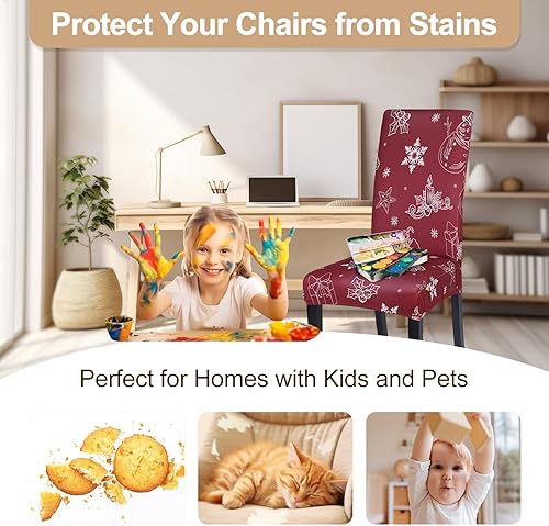 Vista 14 de SearchI - Fundas de silla para comedor, fundas de asiento elásticas, protectores de funda para sillas, funda lavable para sillas sin reposabrazos