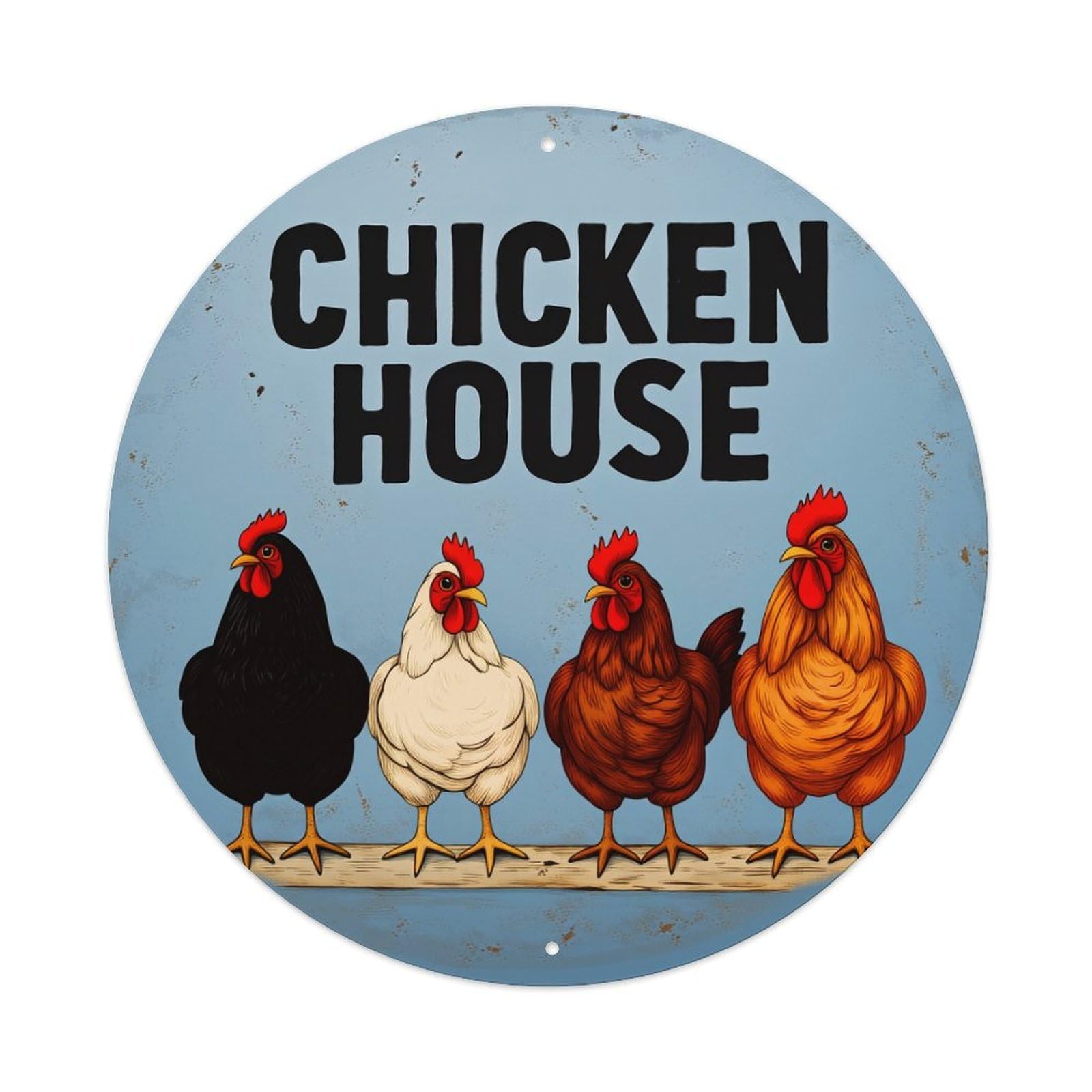 Chicken House Rooster Hens Farm Round Tin Sign Vintage Metal Poster Retro Bar, Home, Man Cave, Kitchen, Laundry Room Wall Art Decor Gift 8x8Inch