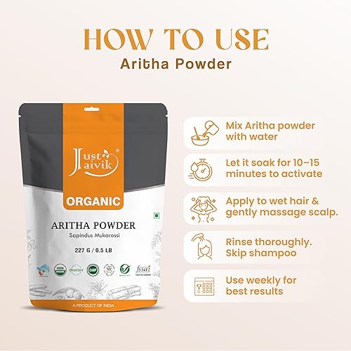 Miniatura 3 de Polvo de aritha certificado 100% orgánico (polvo de nuez de jabón) 8.01 oz0.5 libras08 oz - Producto orgánico de limpieza y acondicionamiento del