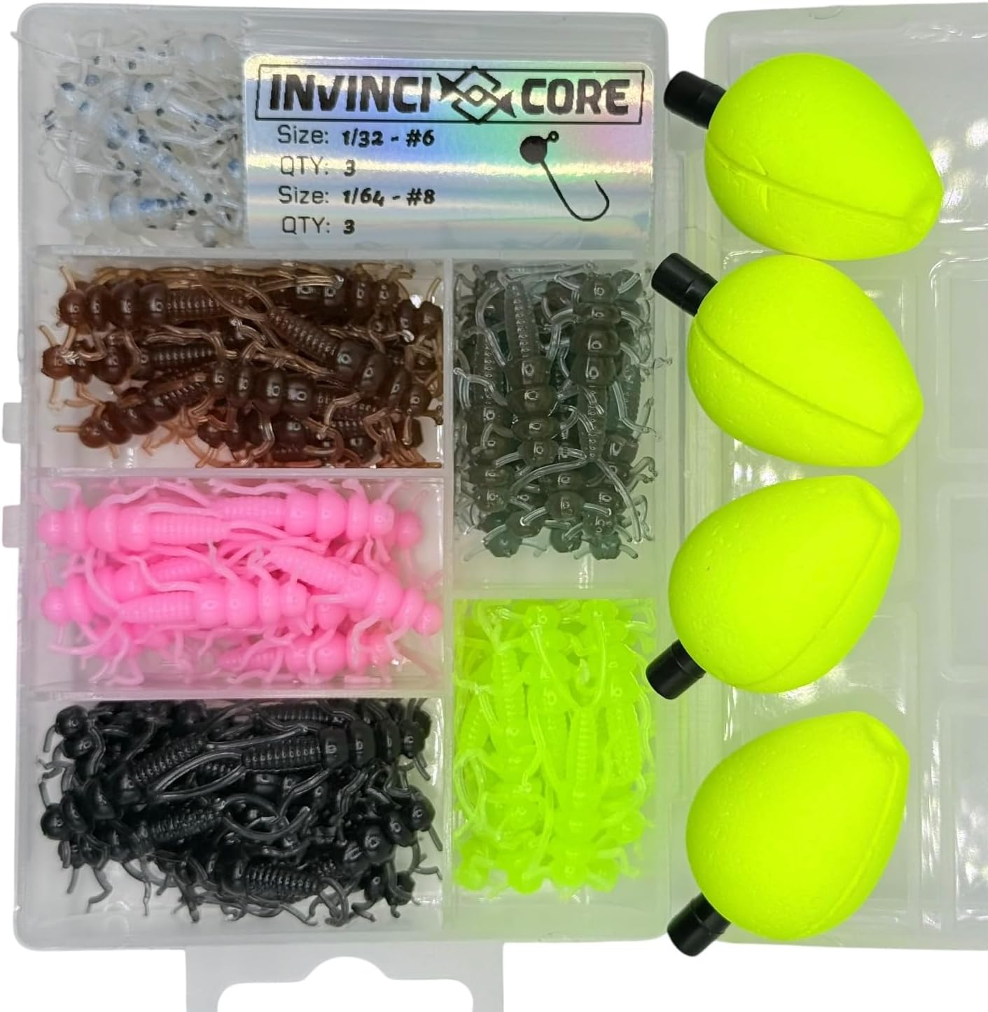 Creek BugZ 101-Piece Stonefly Fishing Lure Kit - 1.375" Crappie Trout Panfish Bait Set with Jig Heads, Hi-Viz Floats & Tackle Box