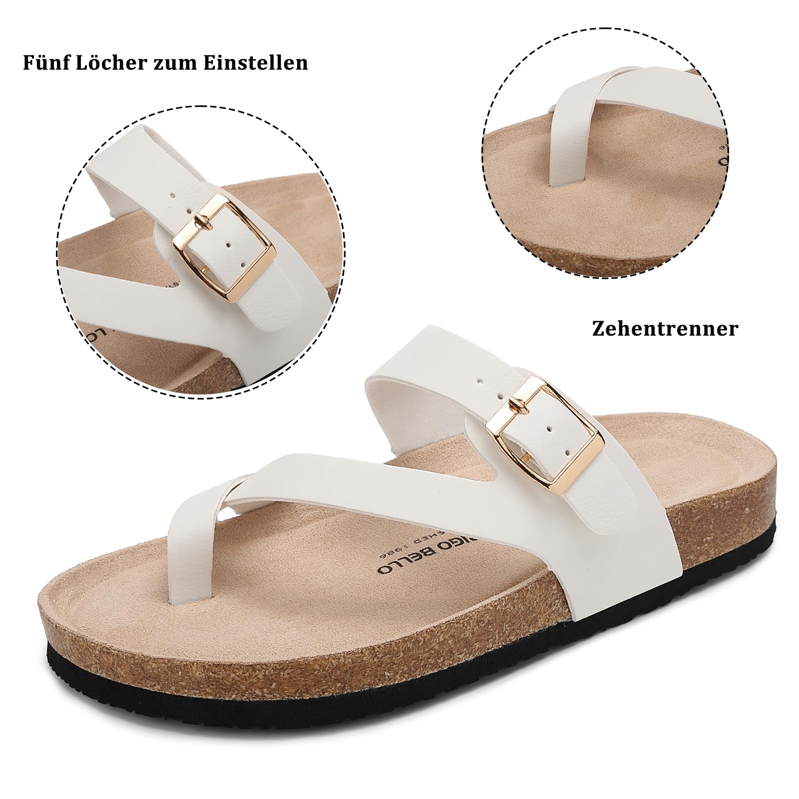 Mules Mujer Sandalias de Corcho Verano Cuero Zapatillas de Playa Sandalias Punta Abierta Hebilla Ajustable EU36-41