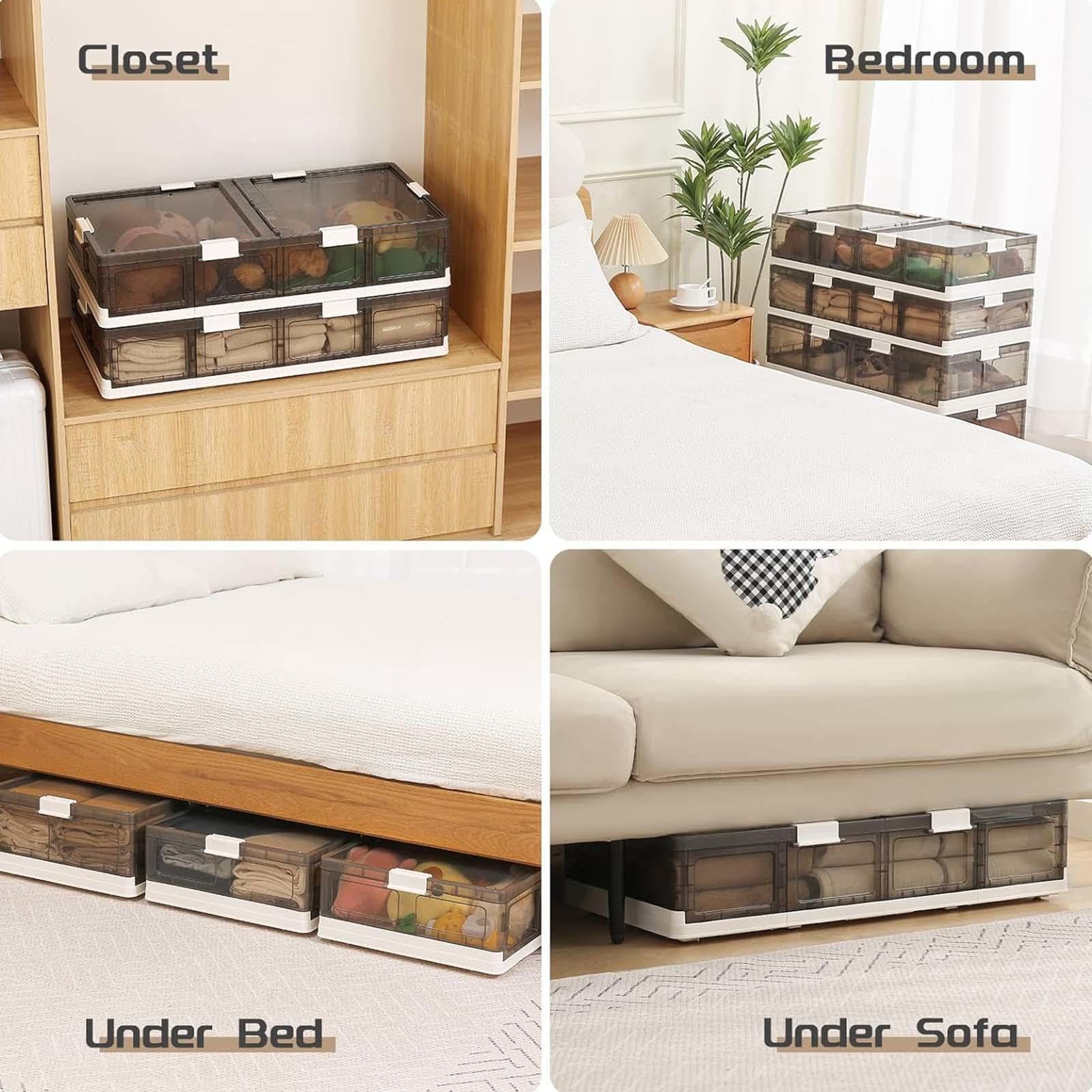 Cassetti Sotto Letto Con Ruote 66L, Box Plastica Con Coperchio Pieghevole con Coperchio Contenitori Armadio Può Giocattoli, Piumini, Vestiti, Scarpe