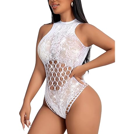 Sexy Body Suits Women Clubwear: Fishnet Lingerie for Women Sparkle Rhinestone Bodysuit