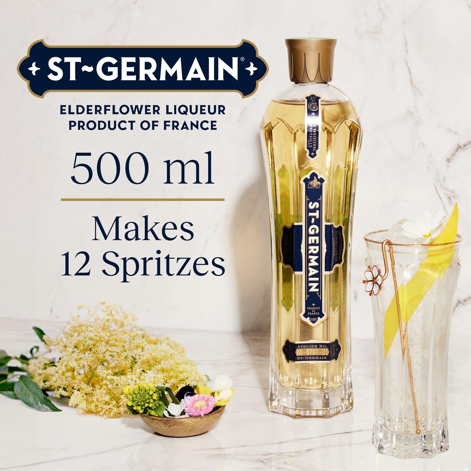 ​​St-Germain French Artisanal Elderflower Liqueur, 20% vol., 50 cl / 500 ml - For the Light and Bright St-Germain Spritz, Made with Wild Handpicked Elderflowers, Transforms Any Cocktail​ - 2