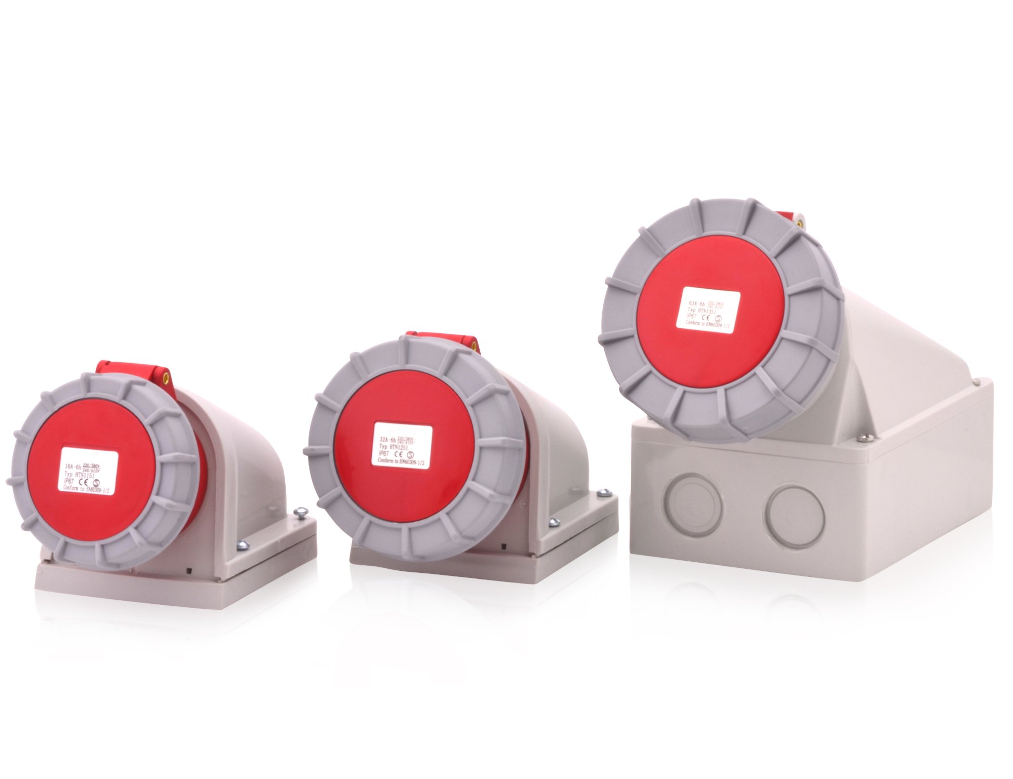 CEE Starkstrom Wandsteckdose Intratec 63A 400V 6h IP67 (spritzwassergeschützt) 5-polig (3P+N+E): IEC-60309 Industrie und Mehrphasenstecker robuste Industriequalität robuste Industriequalität