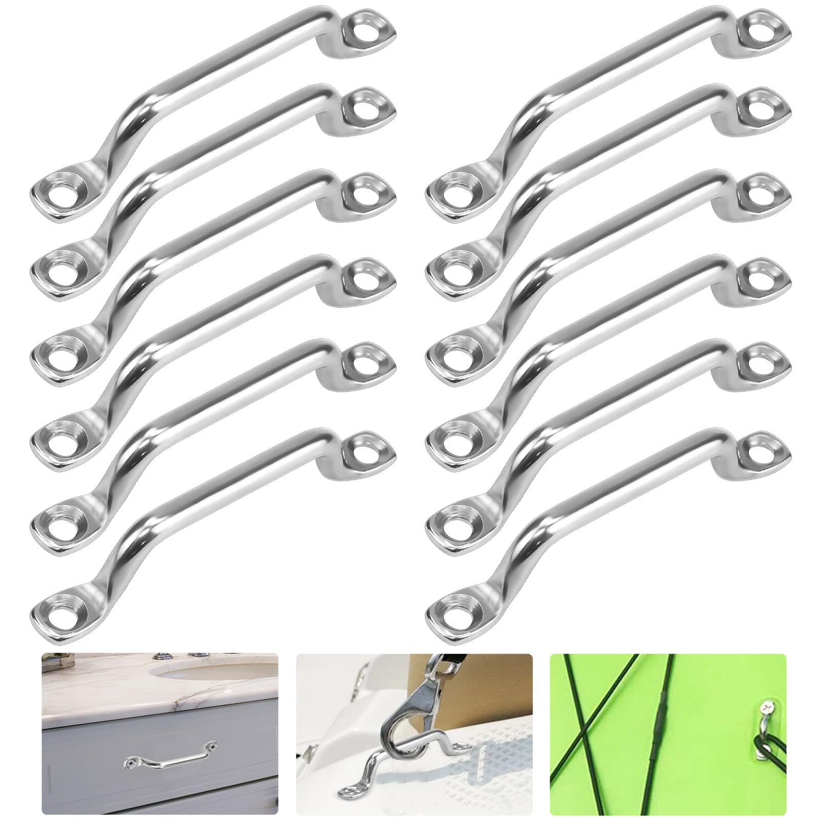 Stainless Steel Pad Eye 12 Pcs Pad Eye Strap Kayak Deck Loops Canoe Pad Eye Strap Boat Top Pad Eye Tie Down Anchor Point Boat Loop Hooks Boat Accessories for Kayak Canoe Rigging
