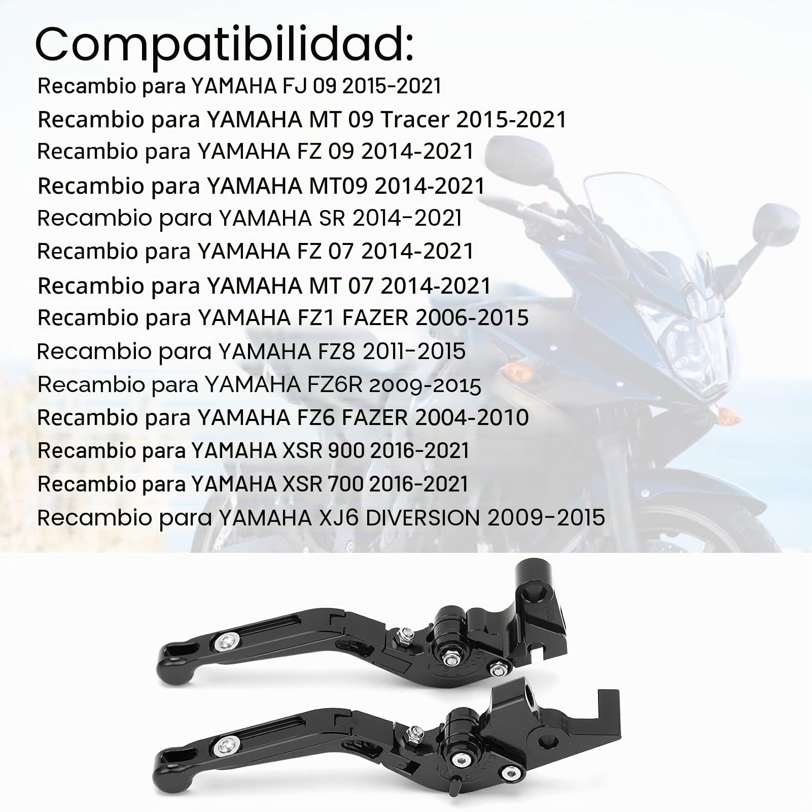 Fydun Palanca de Embrague de Freno de Motocicleta, 1 Par Izquierda Y Derecha Manijas de Freno Ajustables Aleación de Aluminio Accesorio de Motocicleta para XJ6 Desviación FJ MT FZ FZ6R(negro)