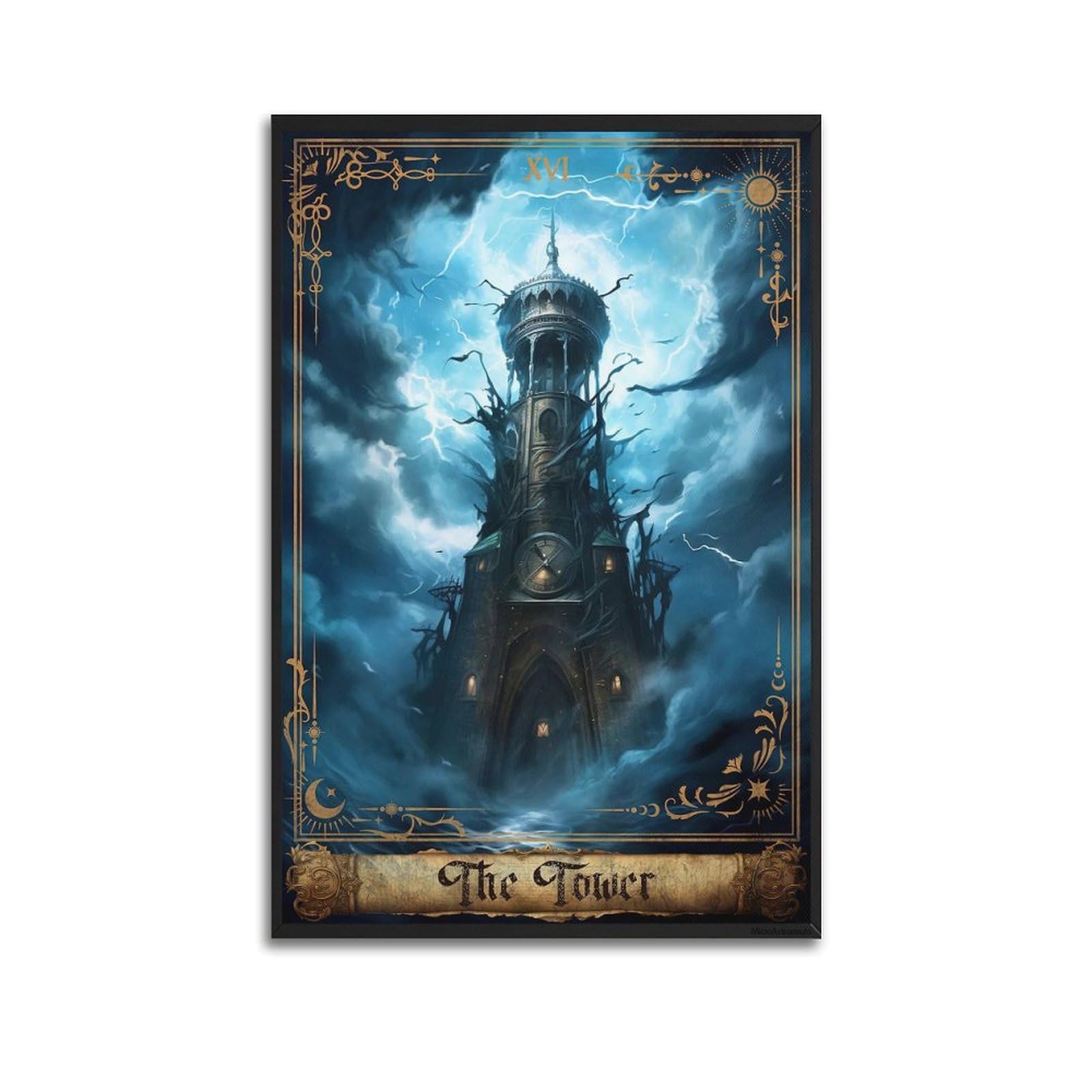 Fyrn Unframe-Style Vintage Poster The Tower Tarot Card Poster Wall Art Print Retro Aesthetic Room Decor Office Decorations 08X12inch(20X30cm)