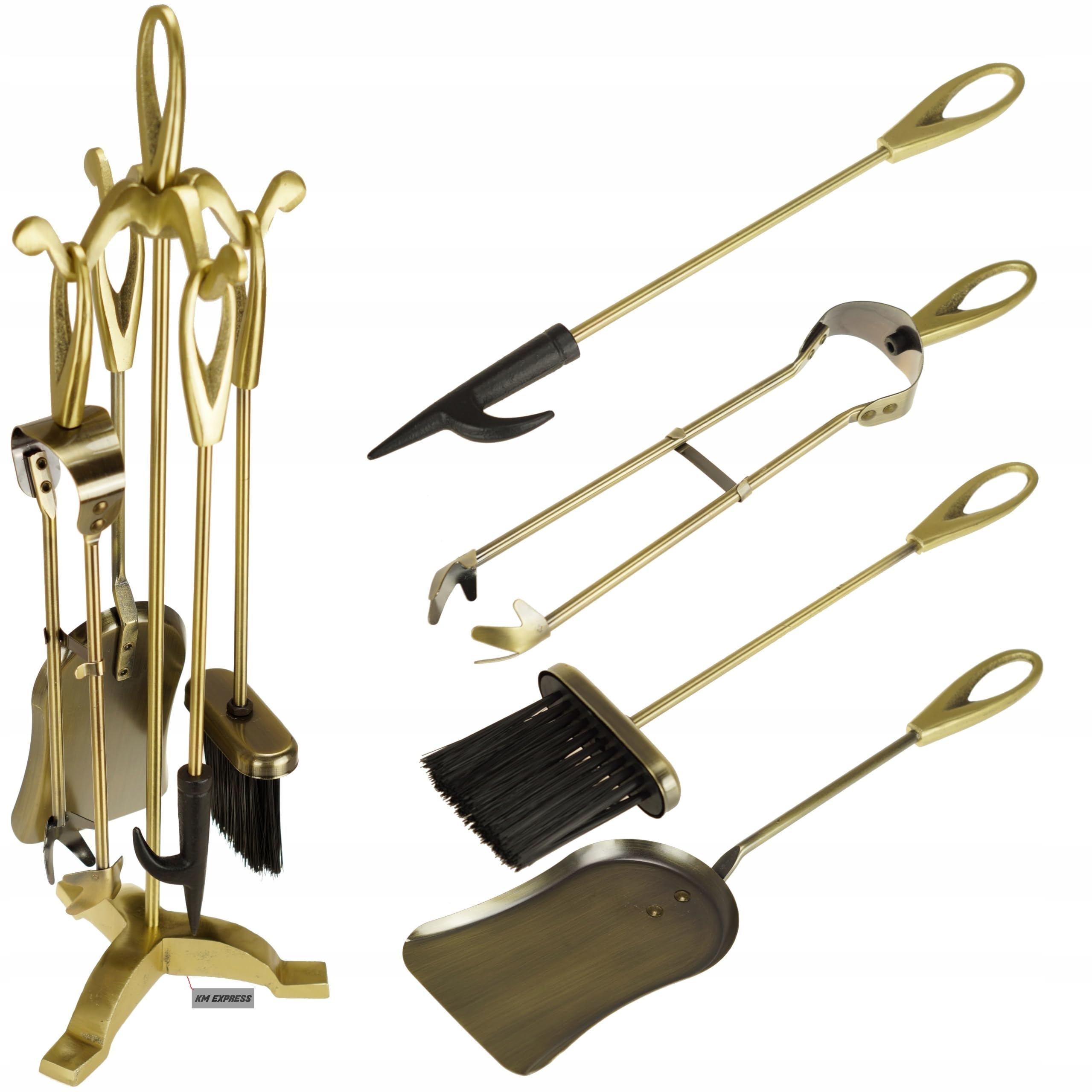 Kaminbesteck 5-teilig Gold-Schwarz | antiker Stil, Ständer, Ofenbesteck, Metall, Kaminzubehör, Kaminset, dekorativ