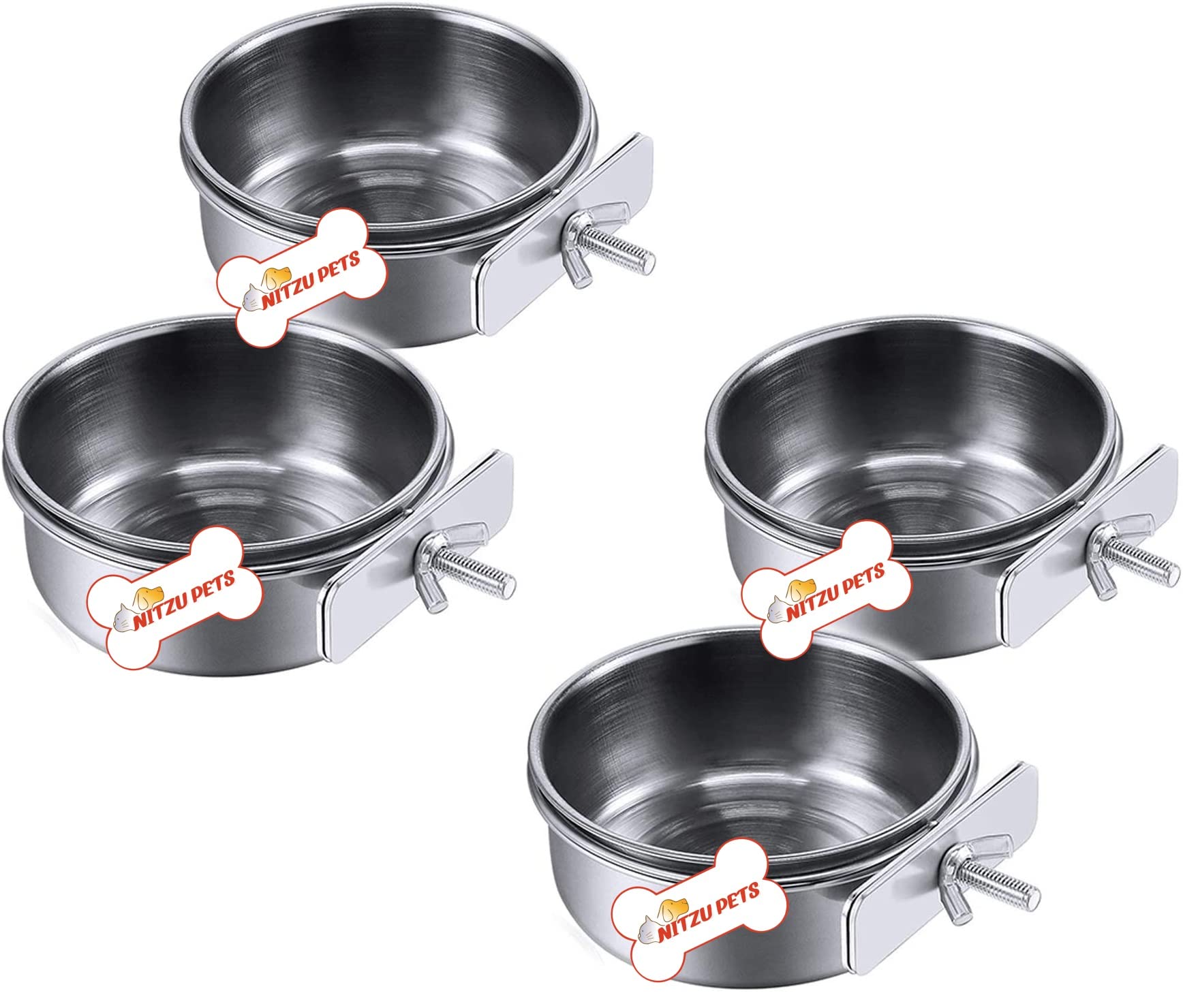 NITZU PETS Stainless Steel Hanging Bowl Bird Food Feeding Dish Water Seed Feeder for Parrot Macaw African Greys Budgies Parakeet Cockatiels Conure Lovebirds Finch (CLAMP Holder, 500.ML Pack of 4) (B0C1D9W76C) Amazon Price History, Amazon Price Tracker