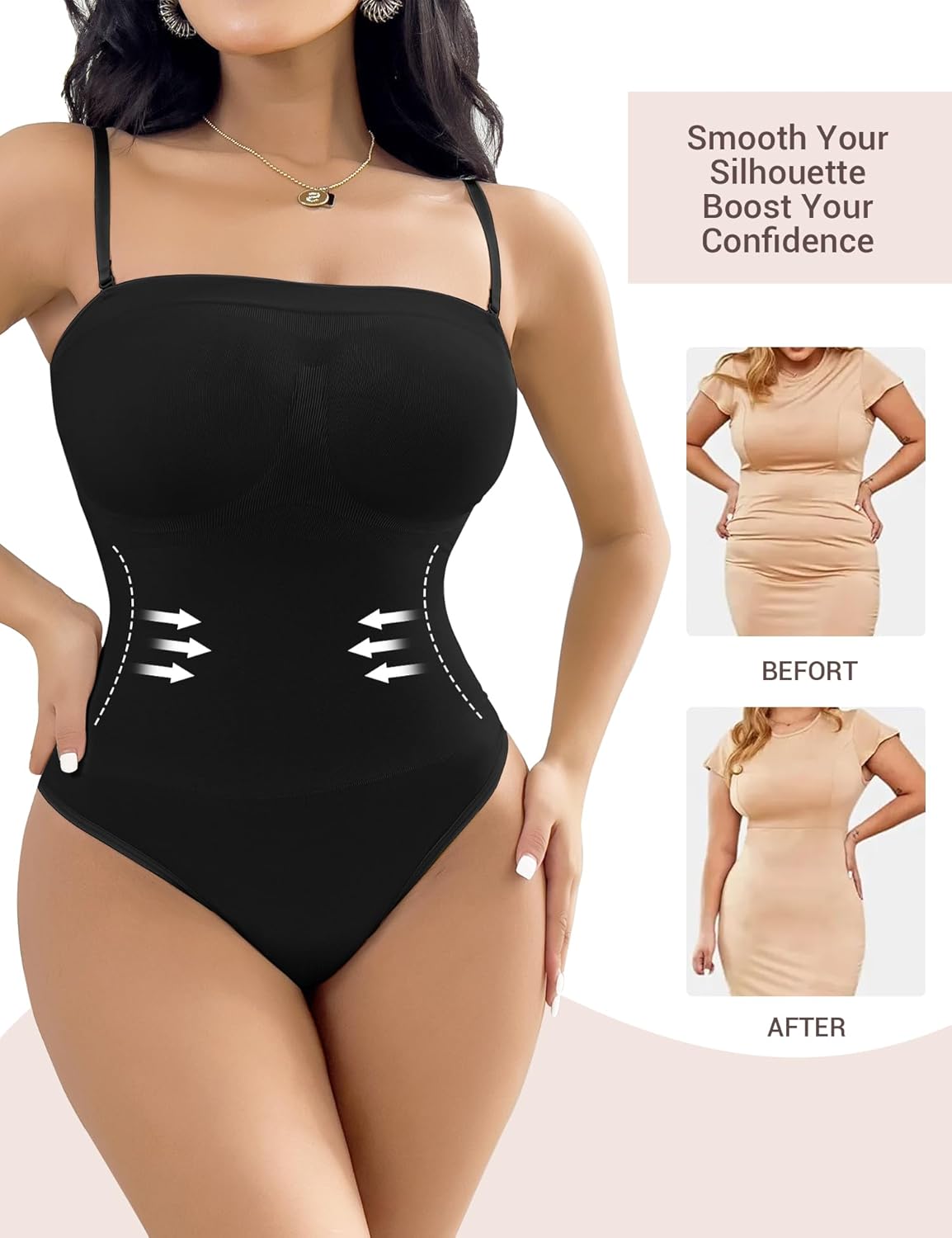 Women's Strapless Shapewear Bodysuit Tummy Control Seamless Sculpted Body Shaper with Removable Straps - Image 5