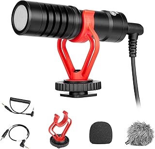 بويا ميكروفون بندقية من باي ام 1 لكاميرا ايفون والهواتف الذكية التي تعمل بنظام اندرويد وكاميرات دي اس ال ار - فيديو بدون بطارية لتسجيل مقاطع الفيديو والمدونات الصوتية USB أبيض