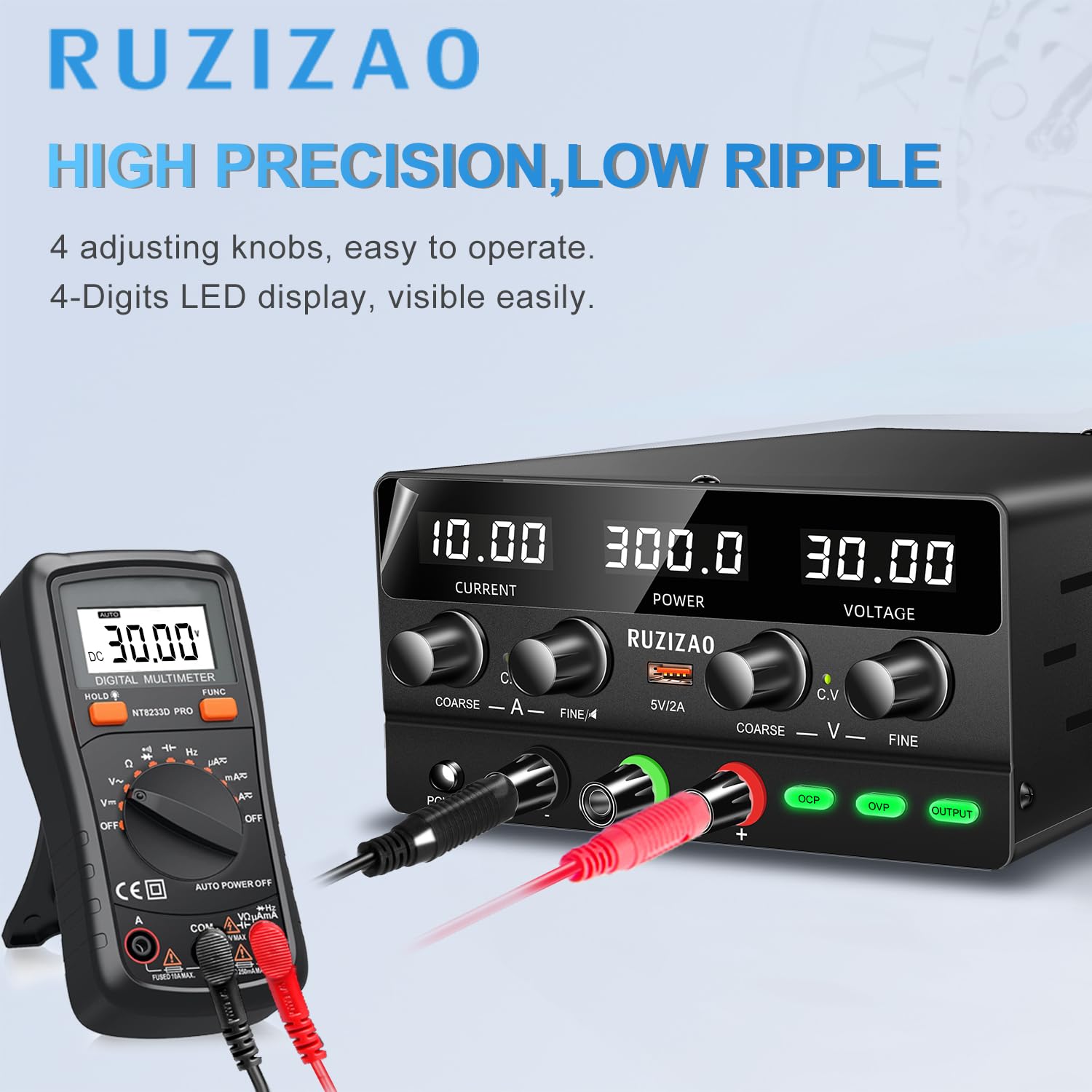 Alimentatore da Banco 30V 10A, SPS-H, Alimentatore da Laboratorio DC Regolabile Stabilizzato, Funzione OCP, Funzione OVP, Interruttore di Uscita, Manopola Encoder, Porta USB 5V/2A