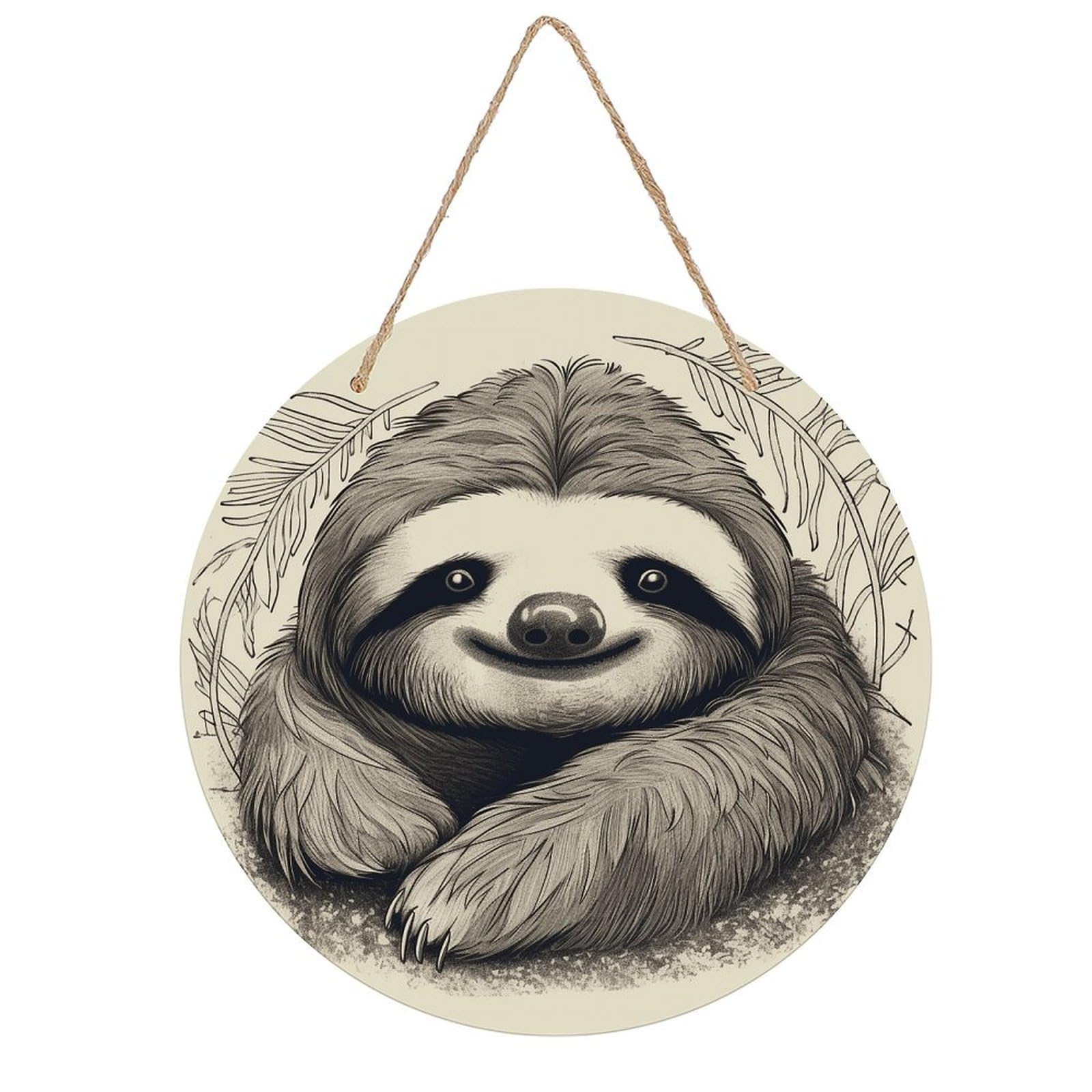 Adfgyerh Style Sloth My Spirit Animal Room Decor，Round Wooden Board Painting，Wall Art，Easy To Hang，Wall Decor ，Suitable For Homes, Offices, Holidays, Bars, Cafes, And Other Venues.