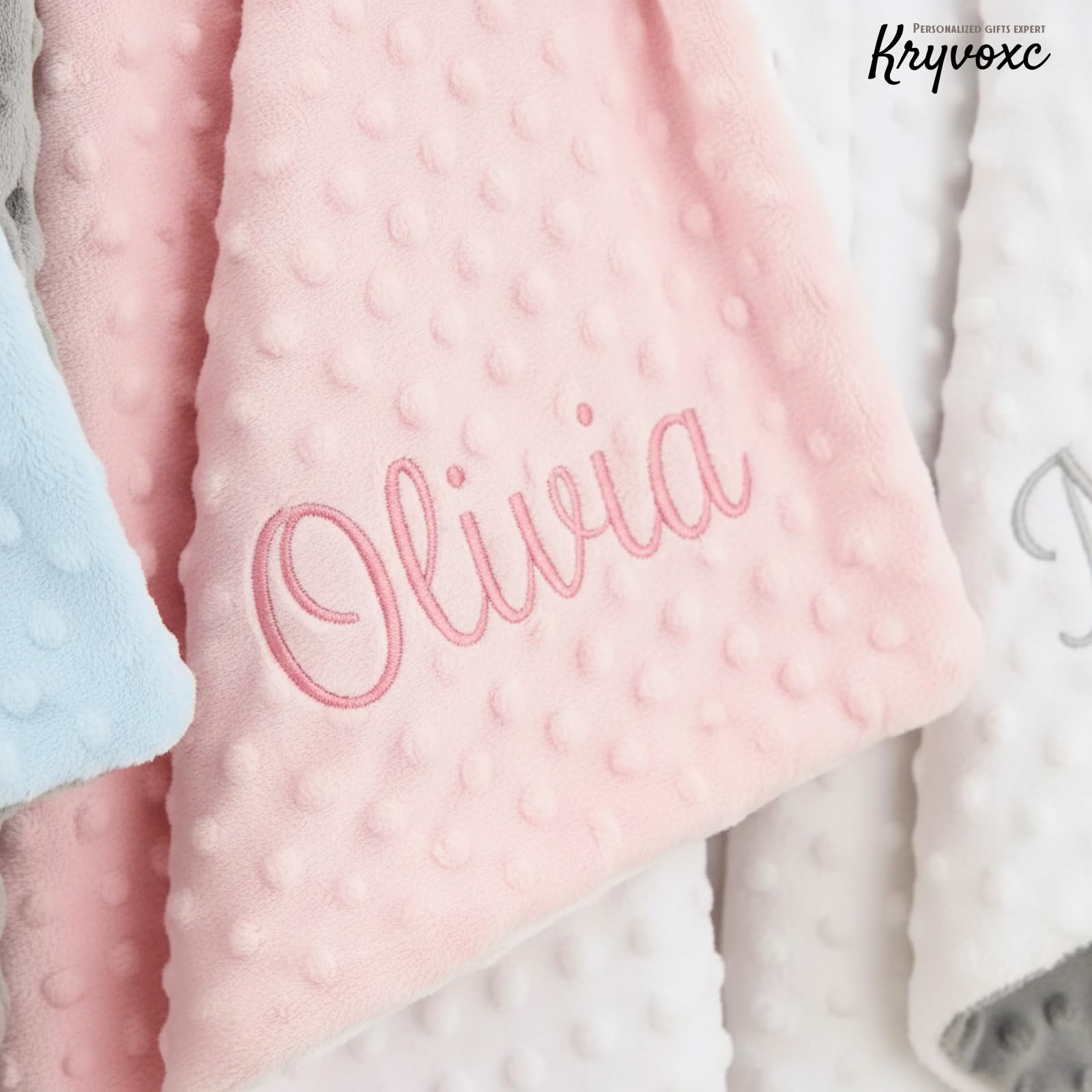 Personalized Baby Blanket and Plush Bunny Set, Custom Baby Blankets and Rabbit with Name, Personalized 2 in 1 Gift Set for Boy Girl Toddlers, Minky Dot Swaddle, Gift Set for Showering, Birthday - 5