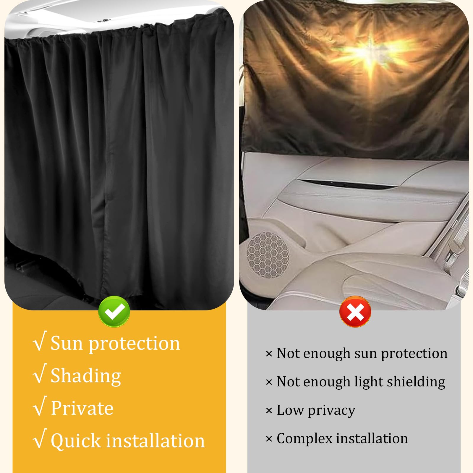 HEKOBAG Cortinas divisoras de privacidad para coche, 180 x 100 cm, cortina opaca de doble capa para asiento de coche, cortina de división delantera y trasera, divisor extraíble para coche y camping