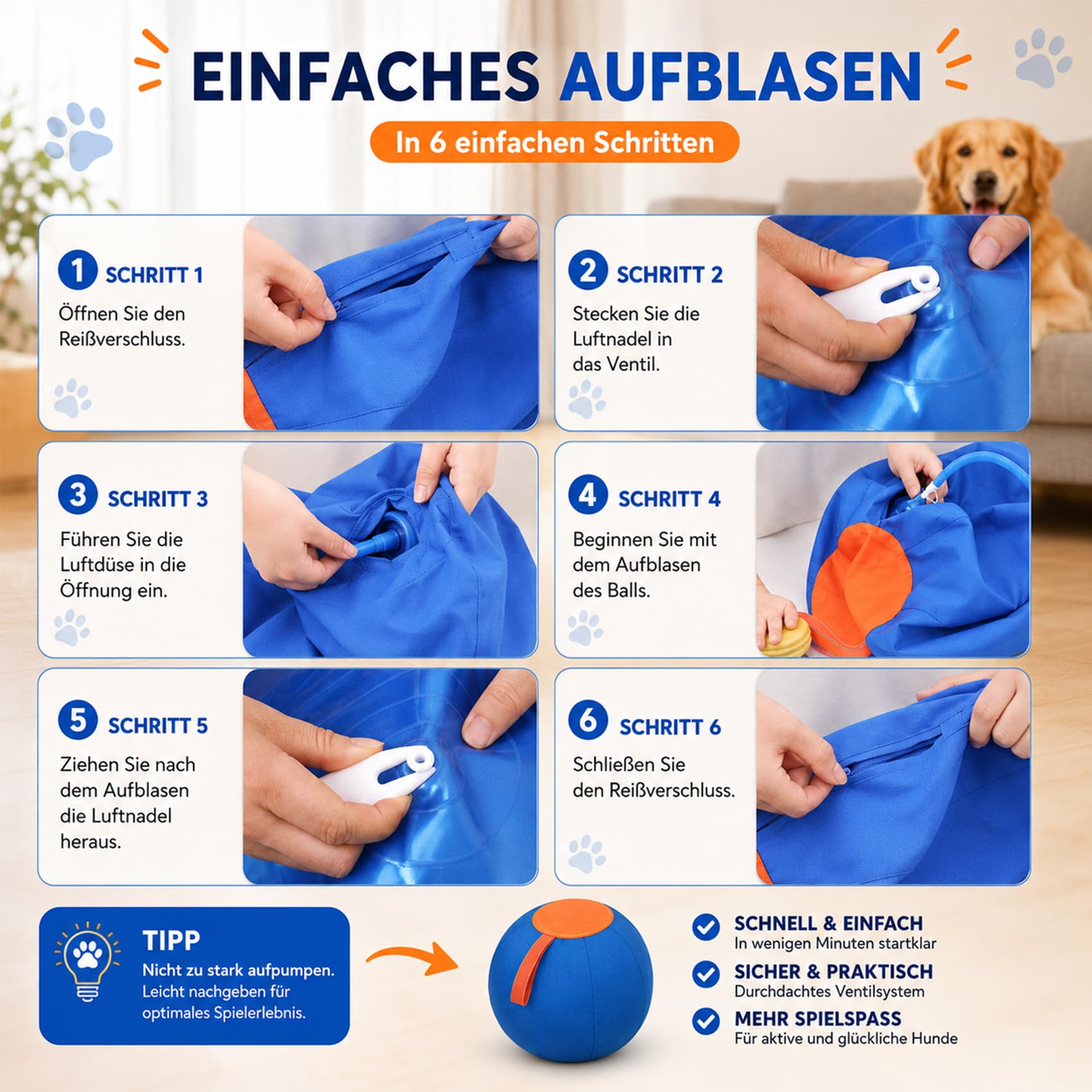 Norden Treibball, 2026 Neu Lentiva Treibball, Riesiger Aufblasbarer Tennisball, Geeignet für MittelgroßE Bis Große Hunde, Langlebig und Kratzfest mit Griff Zum Spielen und üBen (Typ C,M (45cm))