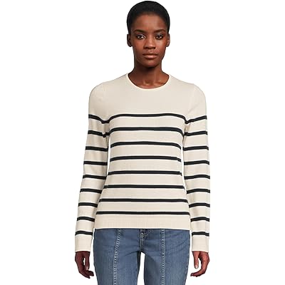 L.L.Bean Classic Cashmere Sweater Crewneck Stripe cream/navy