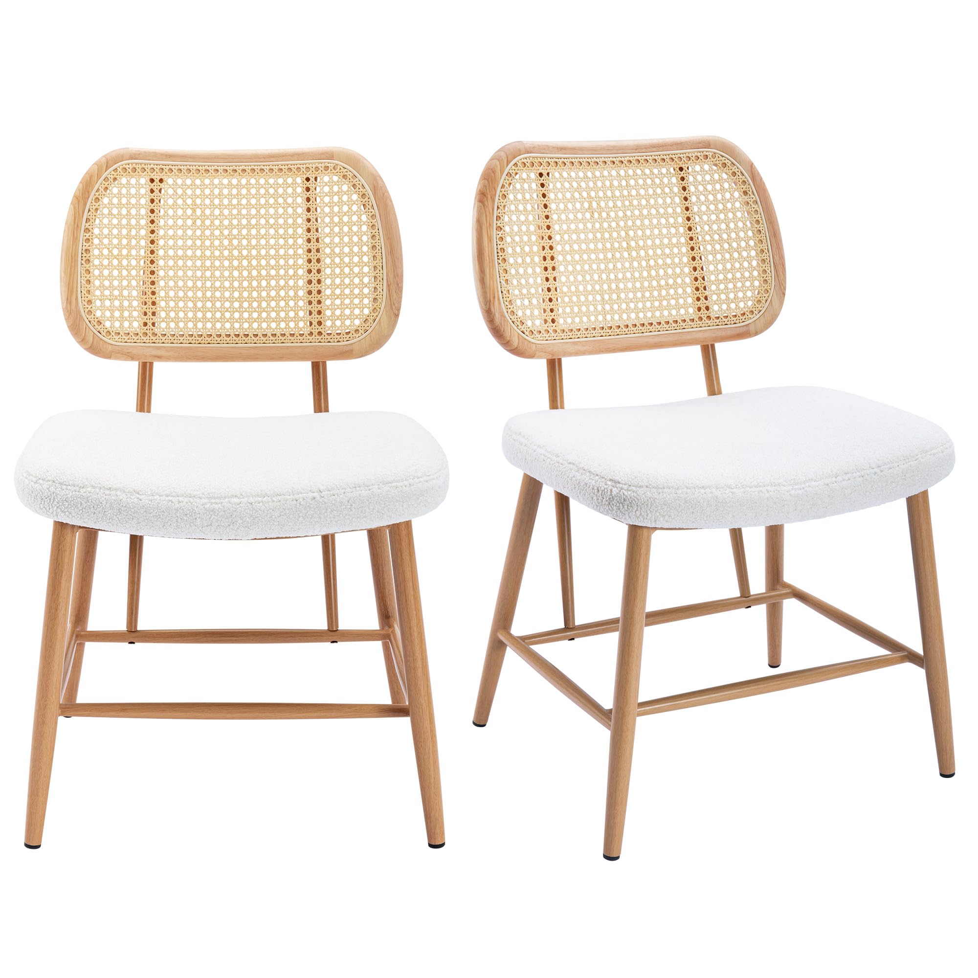 ONEVOG Cane Back Dining Chairs Set of 2, Cream White Modern Dining Chair  with Large Upholstered Boucle Seats, Cute Living Room Nook Table Chairs