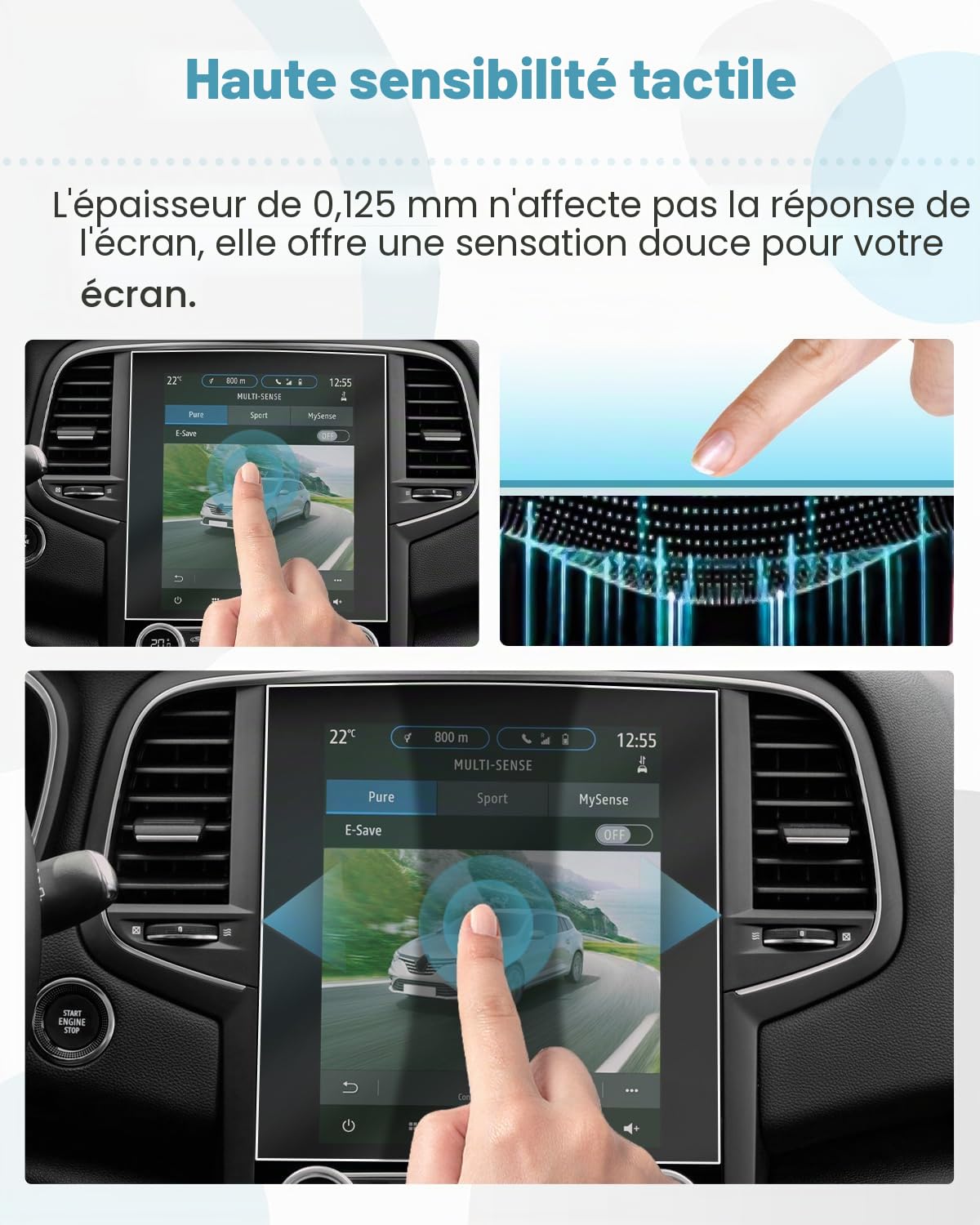 CDEFG Lot de 2 films de protection d'écran compatibles avec Renault Megane 4 2020-2024 - Résistant aux rayures 4H - 9,3" - Easy Link GPS - Megane IV RS 2024