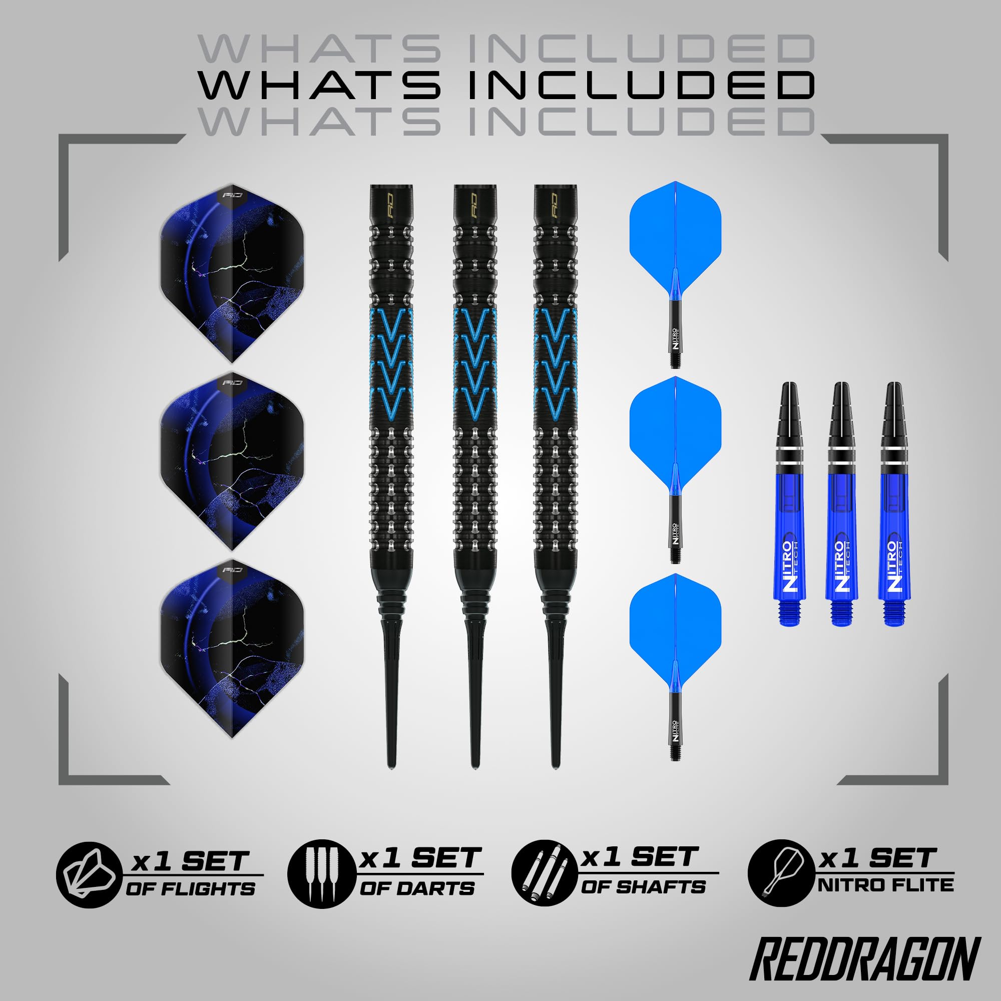 RED DRAGON Darts - AMP Serie - 90% Tungsten Profi Dartpfeile - NitroFlite Integrierter Flug/Schacht | Dart Pfeile Steeldarts 20g, 21g, 23g, 24g & 26g | Weiche Spitze 18g