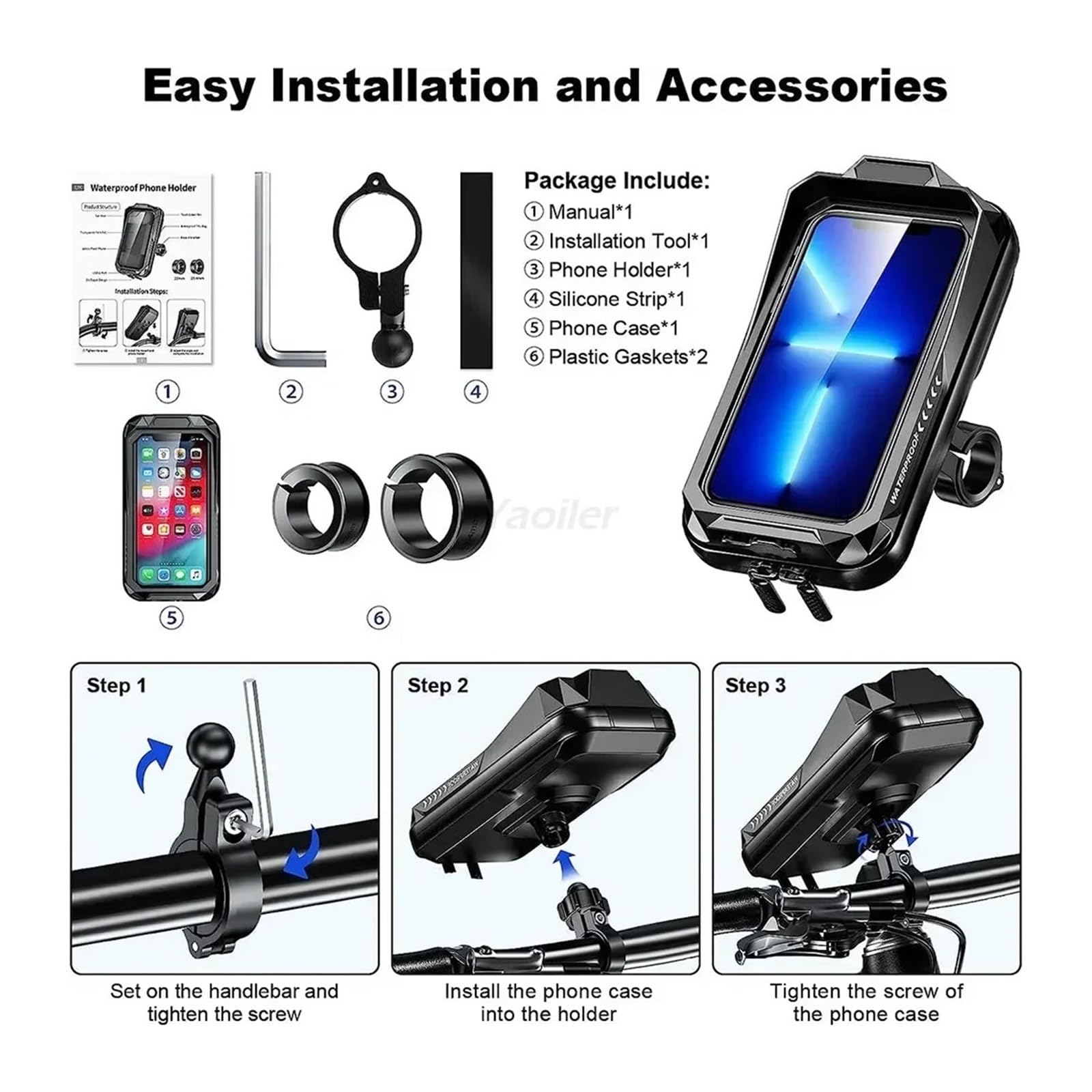 Motociclo Supporto GPS Supporto Telefono Moto Impermeabile Universale Anti-vibrazione Con Visiera Parasole Touchscreen Smartphone Da 4,7" A 7,0". Porta Cellulare Motociclo(Rearview mirror)