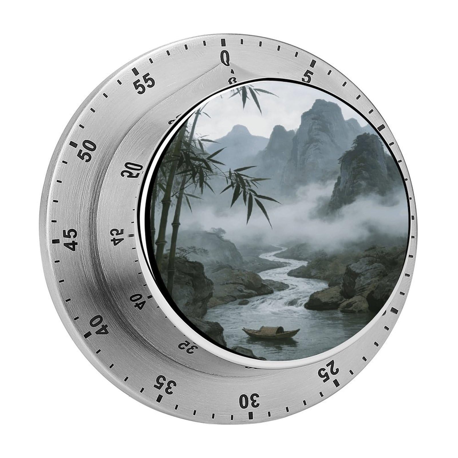 Rainy and Misty Return of The Boat Timer Exquisite Stainless Steel Body Desk Visual Timer with Loud Alarm 60-Minute Mechanical Countdown Timers Magnetic Backing Cooking Kitchen Timers for Work