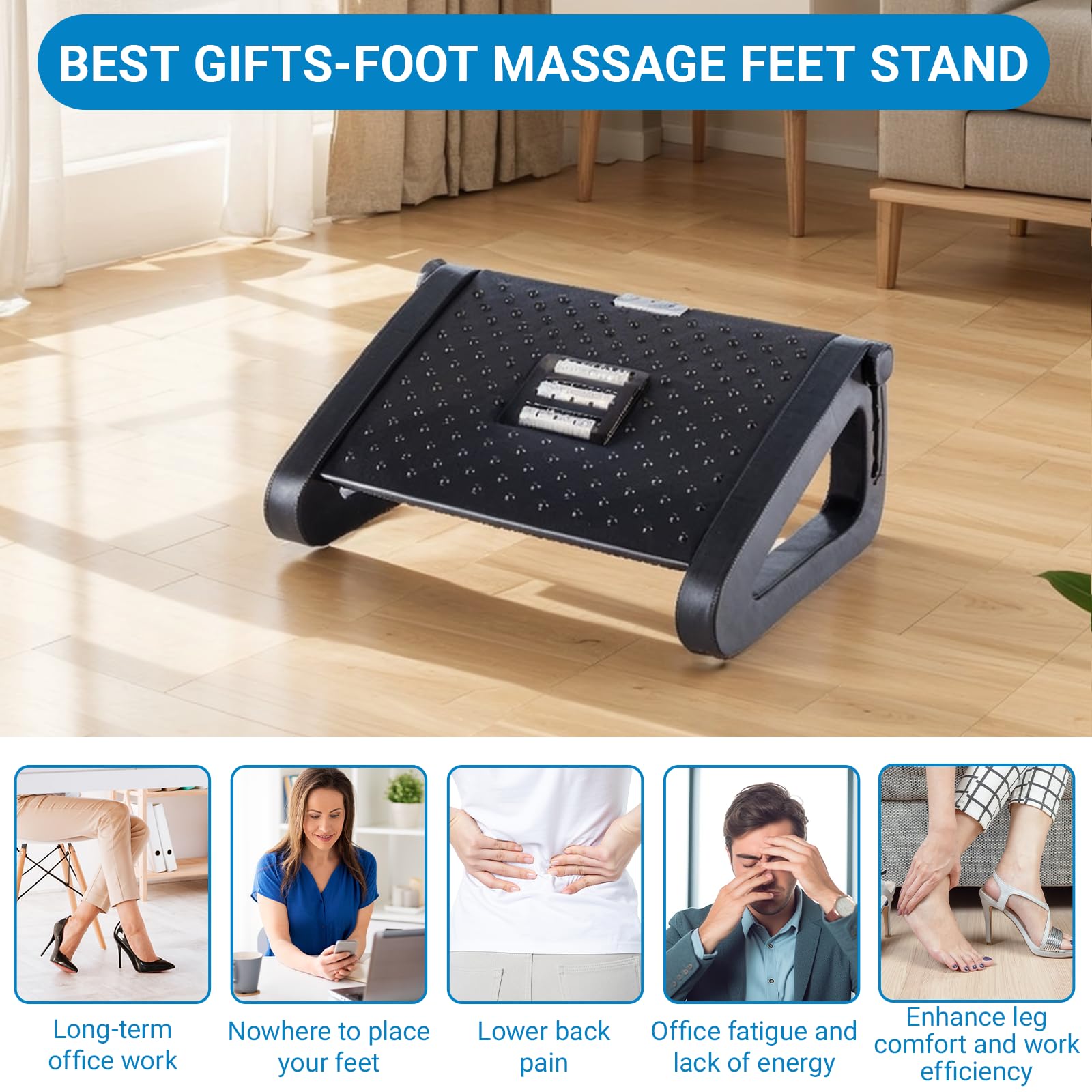 Poggiapiedi per Scrivania Regolabile,Poggia Piedi con Funzione di Massaggio,Poggiapiedi Ergonomico per Migliorare la Postura,per Casa,Ufficio e Viaggi