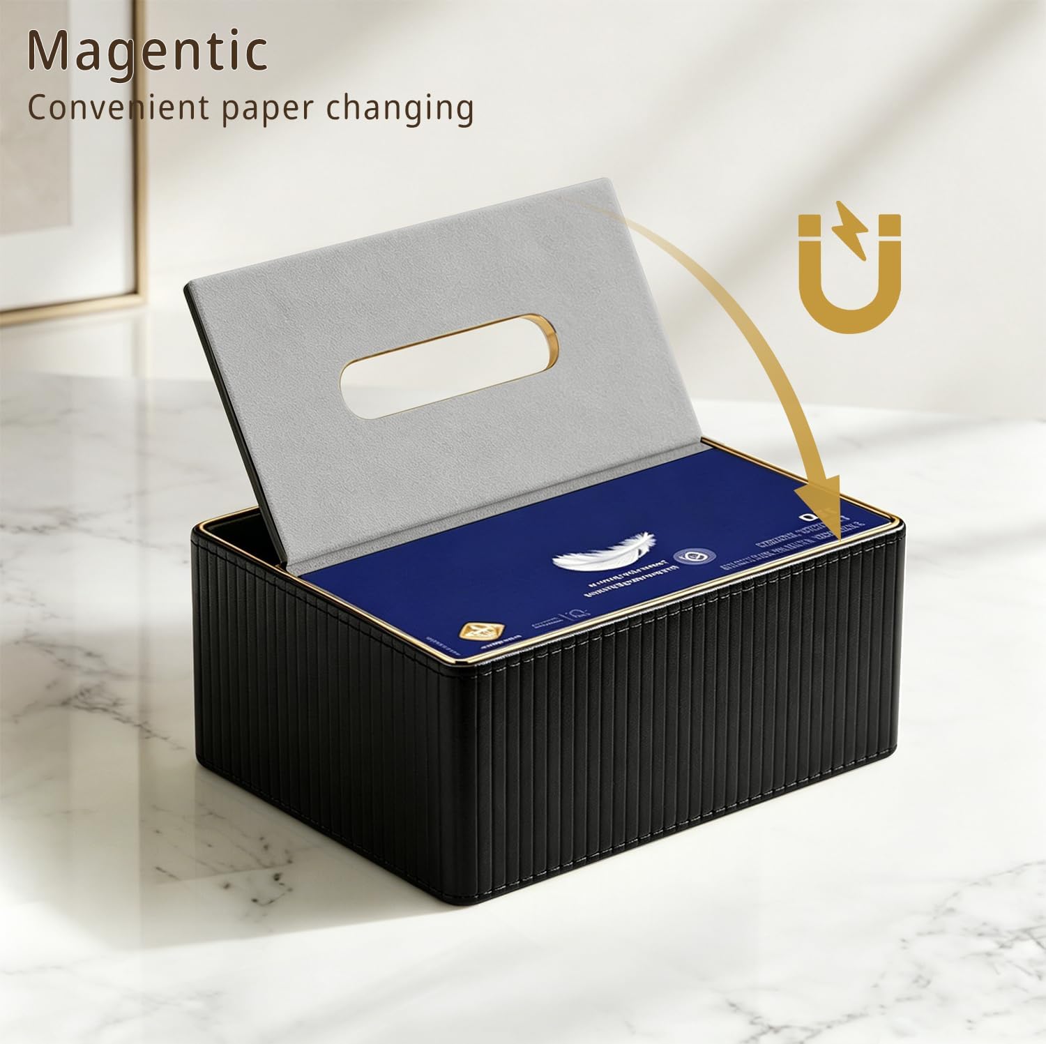 Tissue Box Cover Rectangle, Tissue Holder with Gold-Tone Edging Decoration image 4