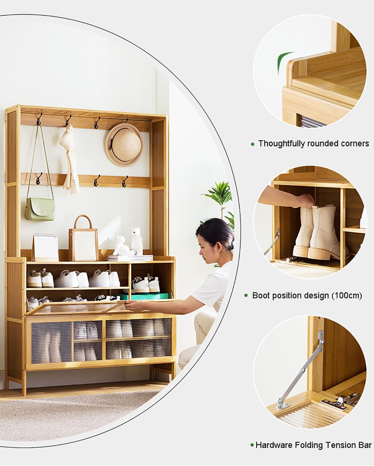 Generico Appendiabiti 3 in 1 con portascarpe e mobiletto per Ingresso, corridoio e Soggiorno - Elegante Organizer con Ganci e Ripiani per l'arredamento della casa