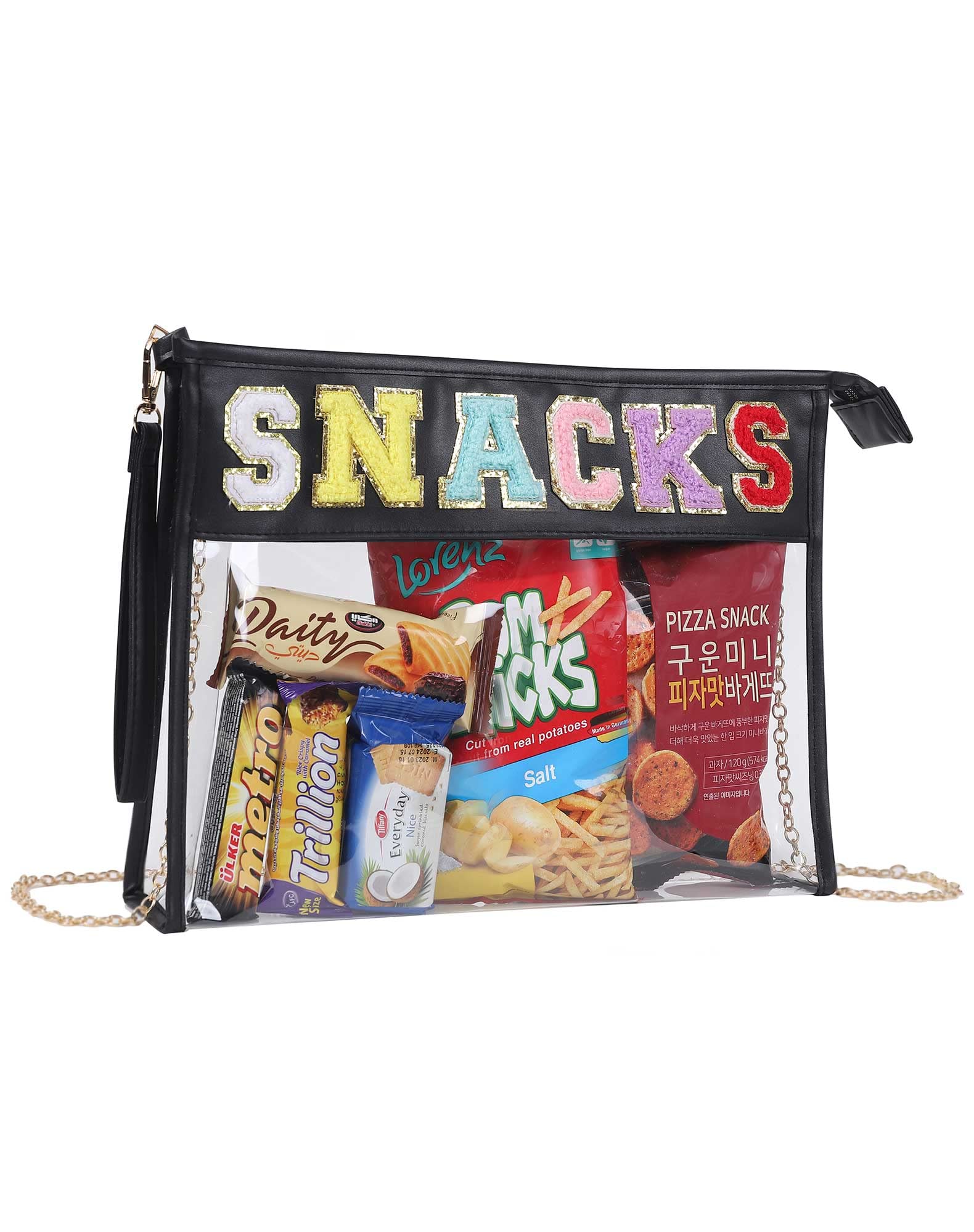 TopTTanBo Chenille Letter Clear Bag Purse Multi-purpose Transparent Waterproof Snacks Makeup Tote Bag with Wrist Strap