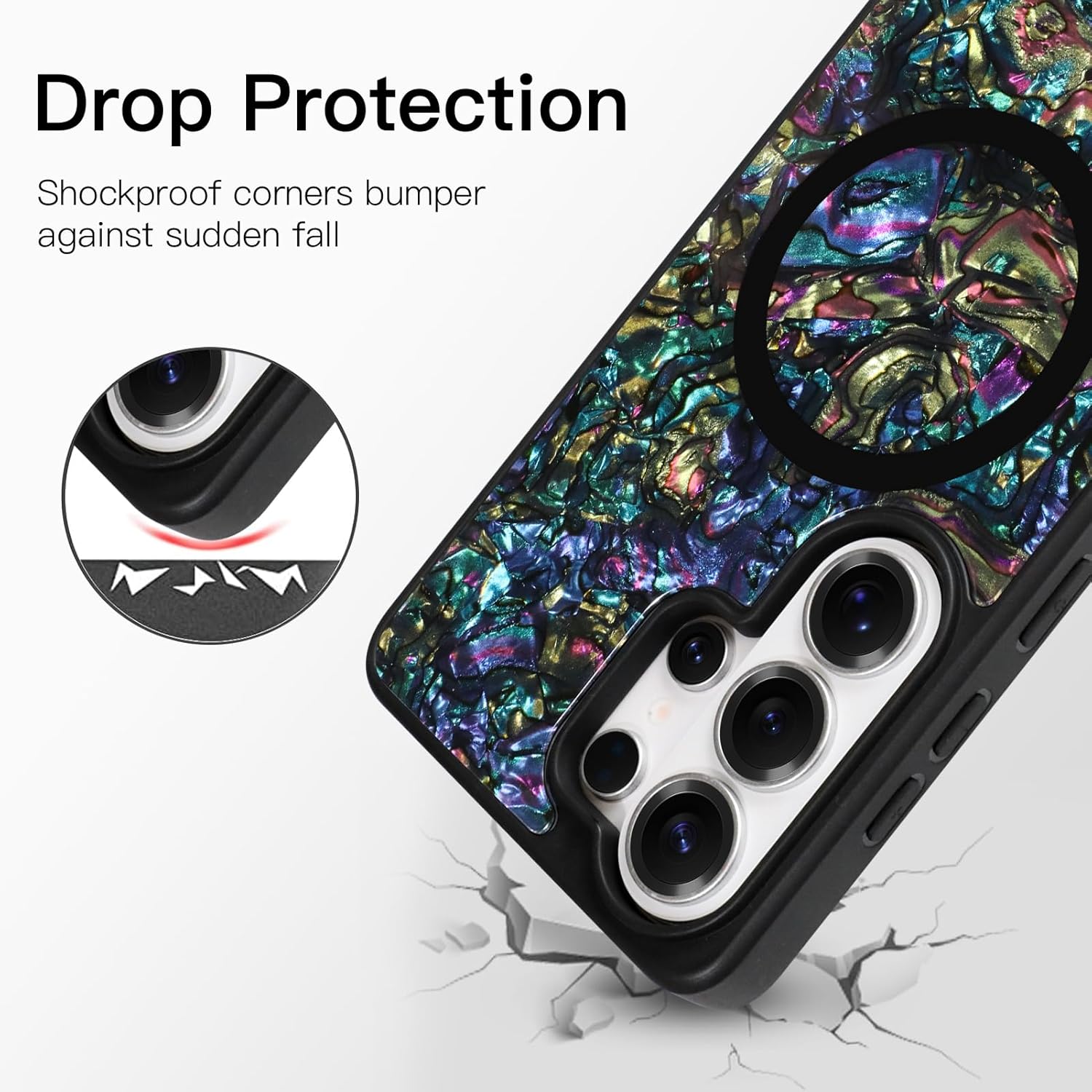 AIGOMARA Magnetic Rectangle for Samsung Galaxy S26 Ultra Case, Compatible with Magsafe, Luxury Sparkle Aablone Opalescent Pearl for Women Girls, Glossy Glitter Shockproof Protective Phone Case