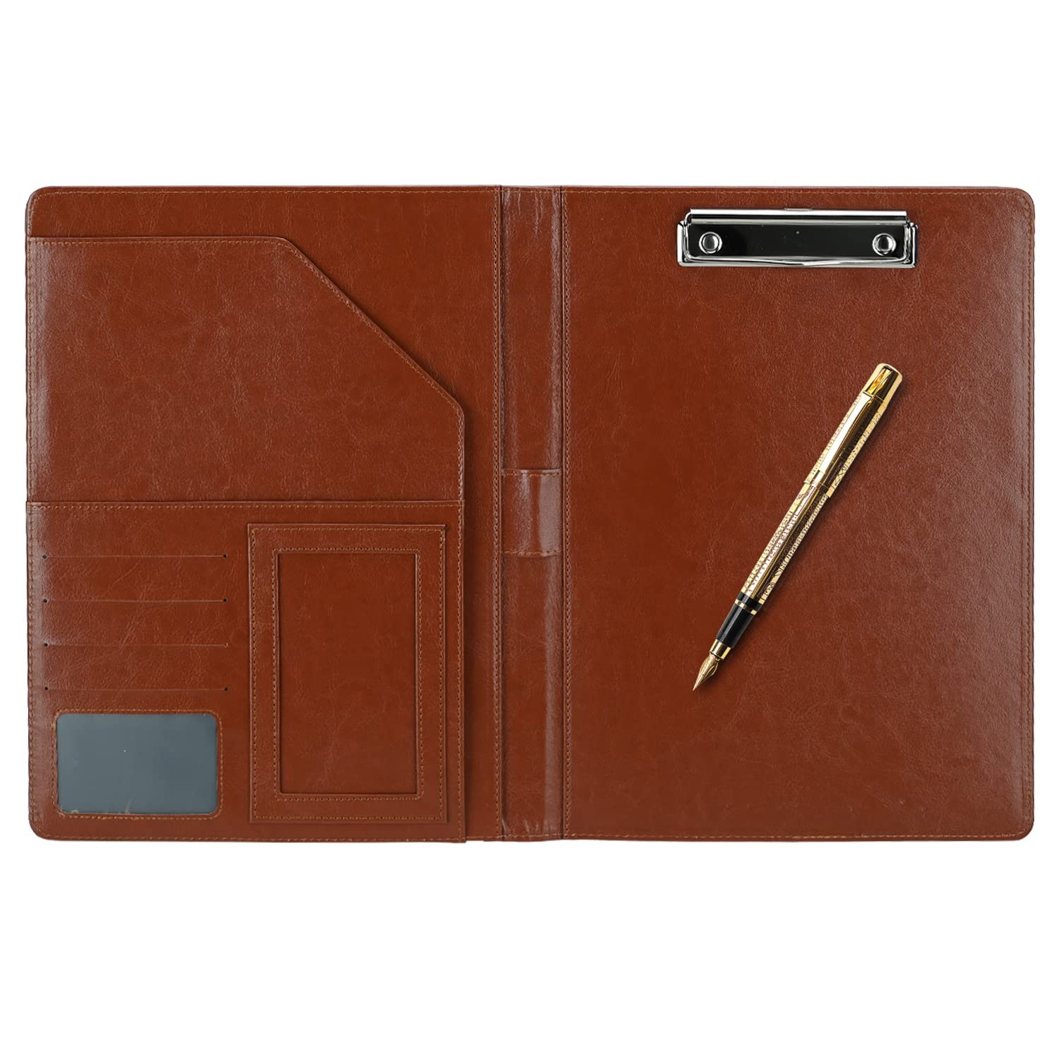 Podazz Portfolio A4 en Cuir PU, Dossier Presse-papiers A4, Conferencier Cuir Porte Documents, pour Réunion, Bureau, Ecole, Brun