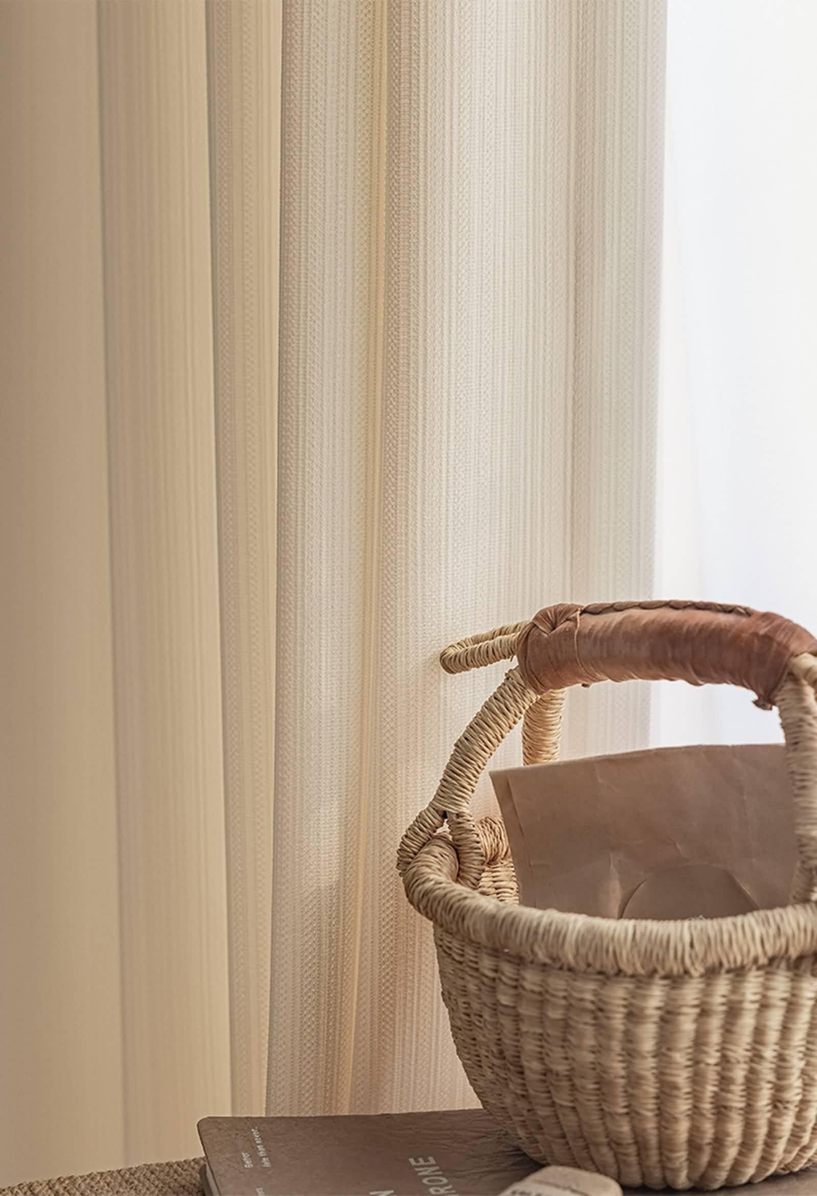Rideaux Cuisine Beige, Rideau Fenetre Chambre Couleur Unie avec Une Texture Élégante Polyester Voilage 96L x 115H CM Lot de 2