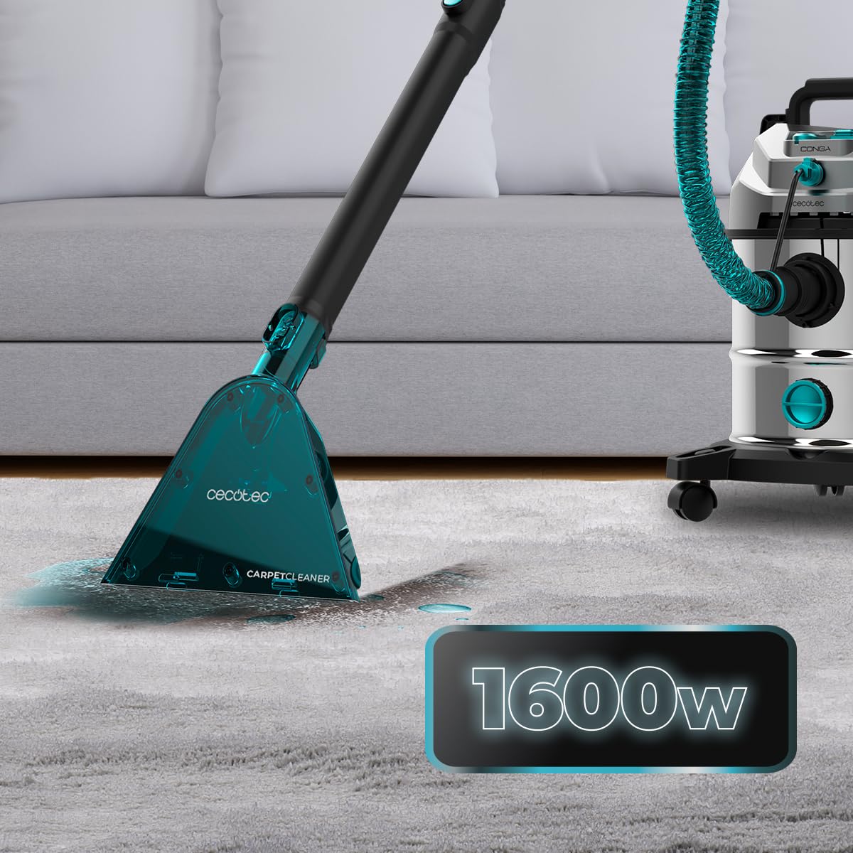 Cecotec Odkurzacz do ciał stałych, płynów, tapicerek i dywanów z kablem Conga CarpetClean 20000 Pro Ultra. 1600 W, moc 21 kPa, funkcja 2 w 1, pojemność 20 l, zestaw akcesoriów, promień działania 7 m