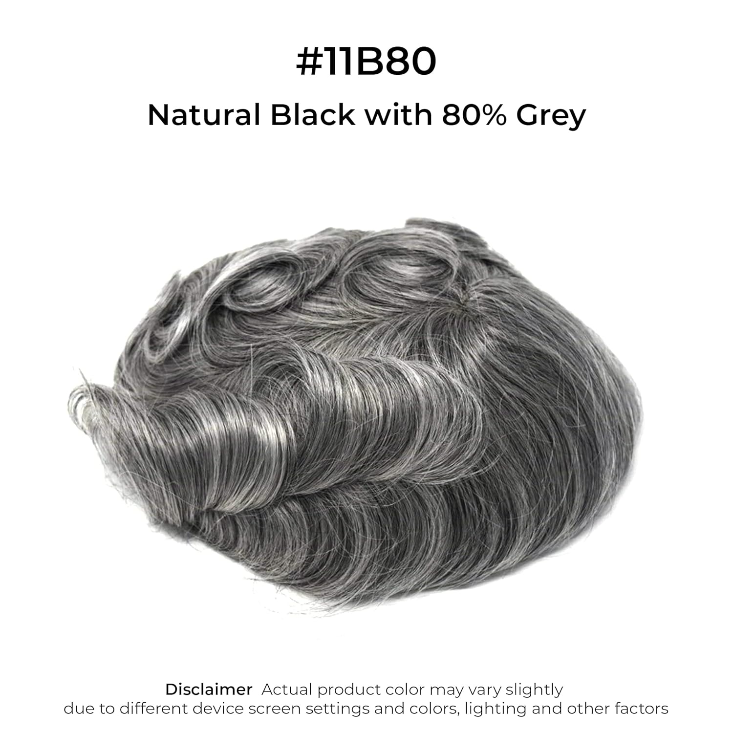 Superhairpieces Men's Toupee Hairpiece NM111 Natural Human Remy Hair 8x10 Wig 0.1mm Thinnest Skin Base, Invisible V-looped handmade, 95% High-Density (Natural Black + 80% Synthetic Grey Hair)