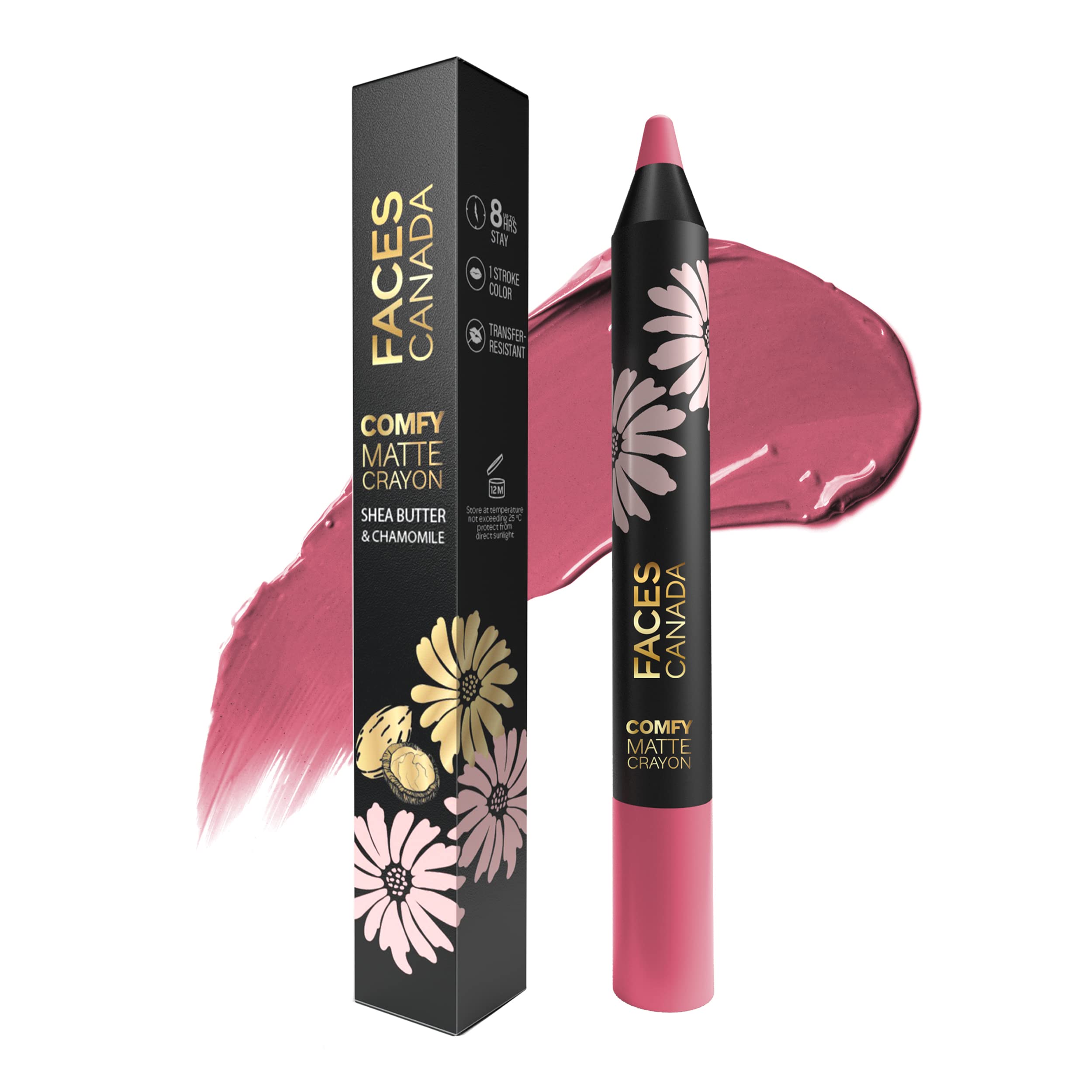Facescanada Comfy Matte Lip Crayon - On Fleek 06,2.8G|8Hr Long Stay|No Dryness|Luxurious Matte Texture|Intense Color In 1 Stroke|Hydrates & Nourishes With Chamomile & Shea Butter - Plastic,Multicolor