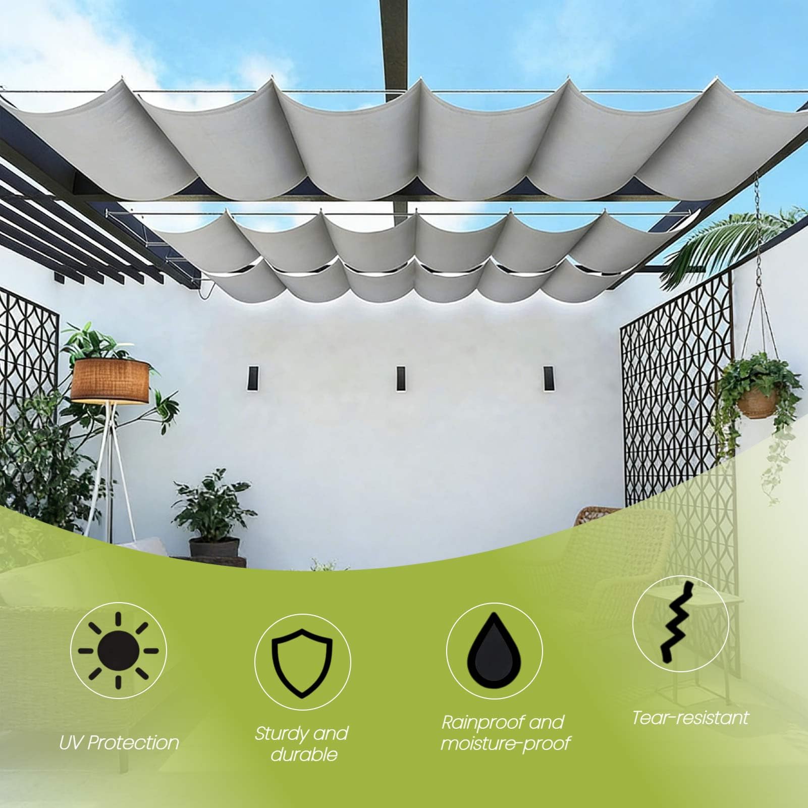 Ausziehbares Sonnensegel, wasserdicht, Polyester, windabweisend, für Terrasse, Hof, Terrasse, Carport, Dunkelgrau, 1,2 x 11 m (B x L)