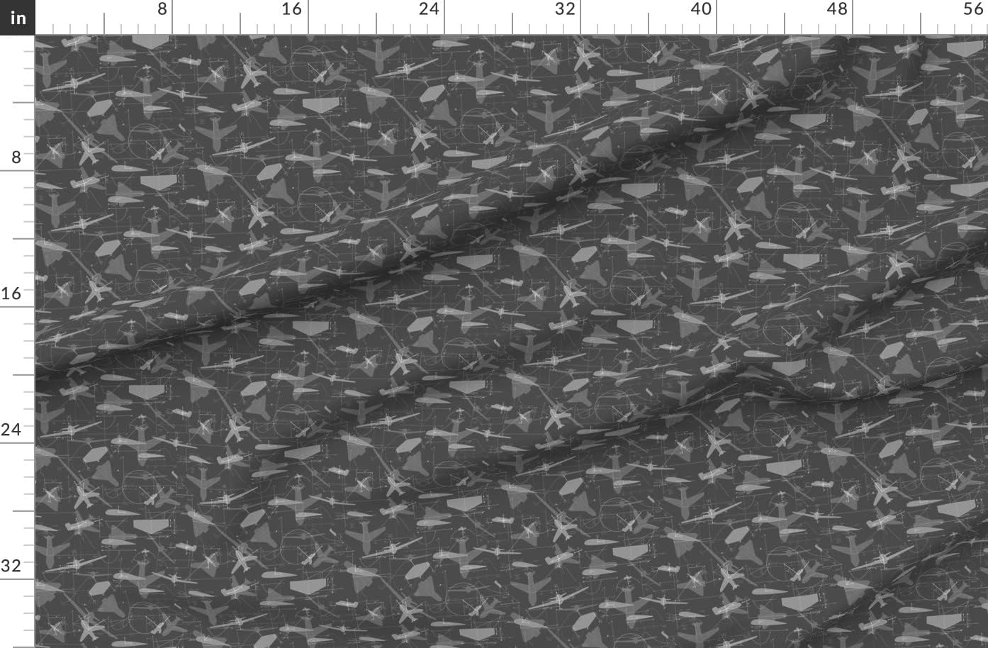 Spoonflower Fabric - Gray Airplane Nerd Geek Pilot Printed on Organic Cotton Sateen Fabric by The Yard - Sewing Quilting Apparel Home Decor