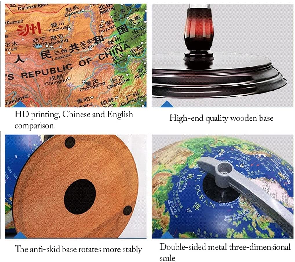 globusy Verlichtingsbol Houten basis Roterende bollen Hd Gemakkelijk leesbare wereldbol voor school Kantoorstudie Geografische bollen ciekawy