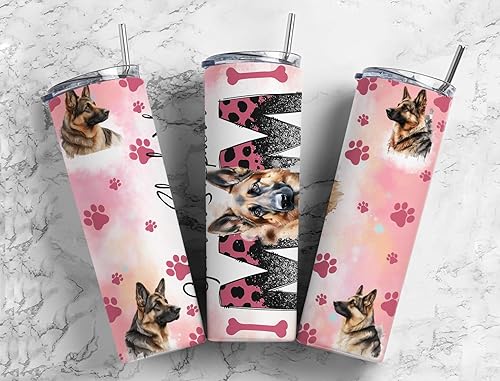 Mary B Decorative Art MB Vaso de metal aislado con tapa y popote de 20 onzas de perro pastor alemán