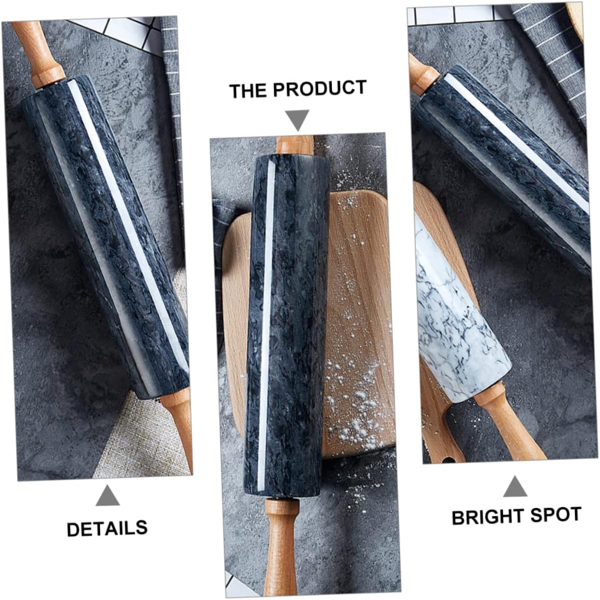 Natural Marble Rolling Pin Dough Roller Wooden Handle Baking Rolling Stick Marble Home Decor for Kitchen